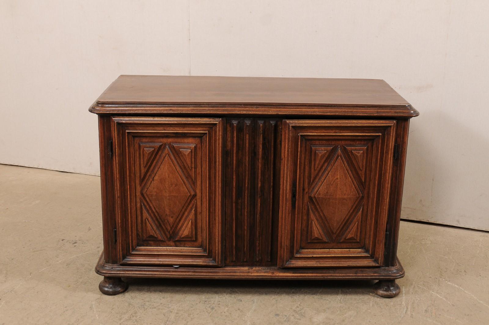 19th Century French Buffet Cabinet w/Thick Reed Carving & Diamond Paneled Doors, Early 19th C