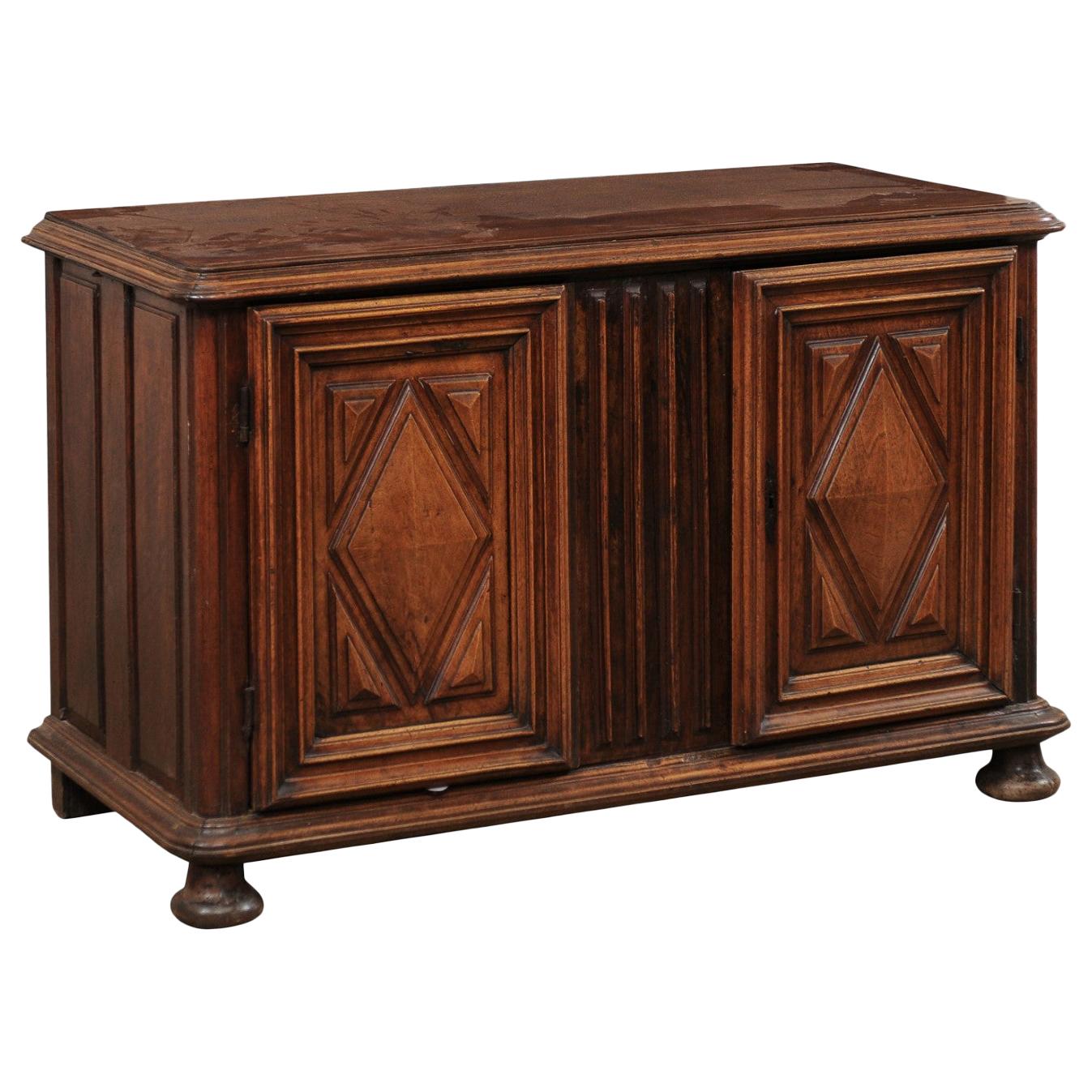 French Buffet Cabinet w/Thick Reed Carving & Diamond Paneled Doors, Early 19th C
