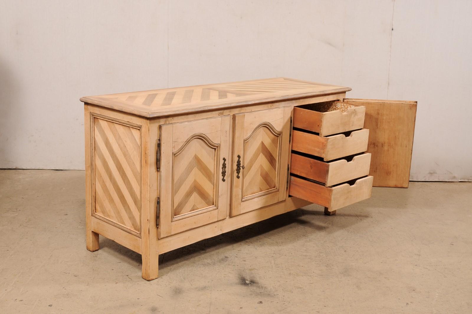 20th Century French Buffet Console w/Nice Chevron Pattern (Hidden Drawers Inside) For Sale
