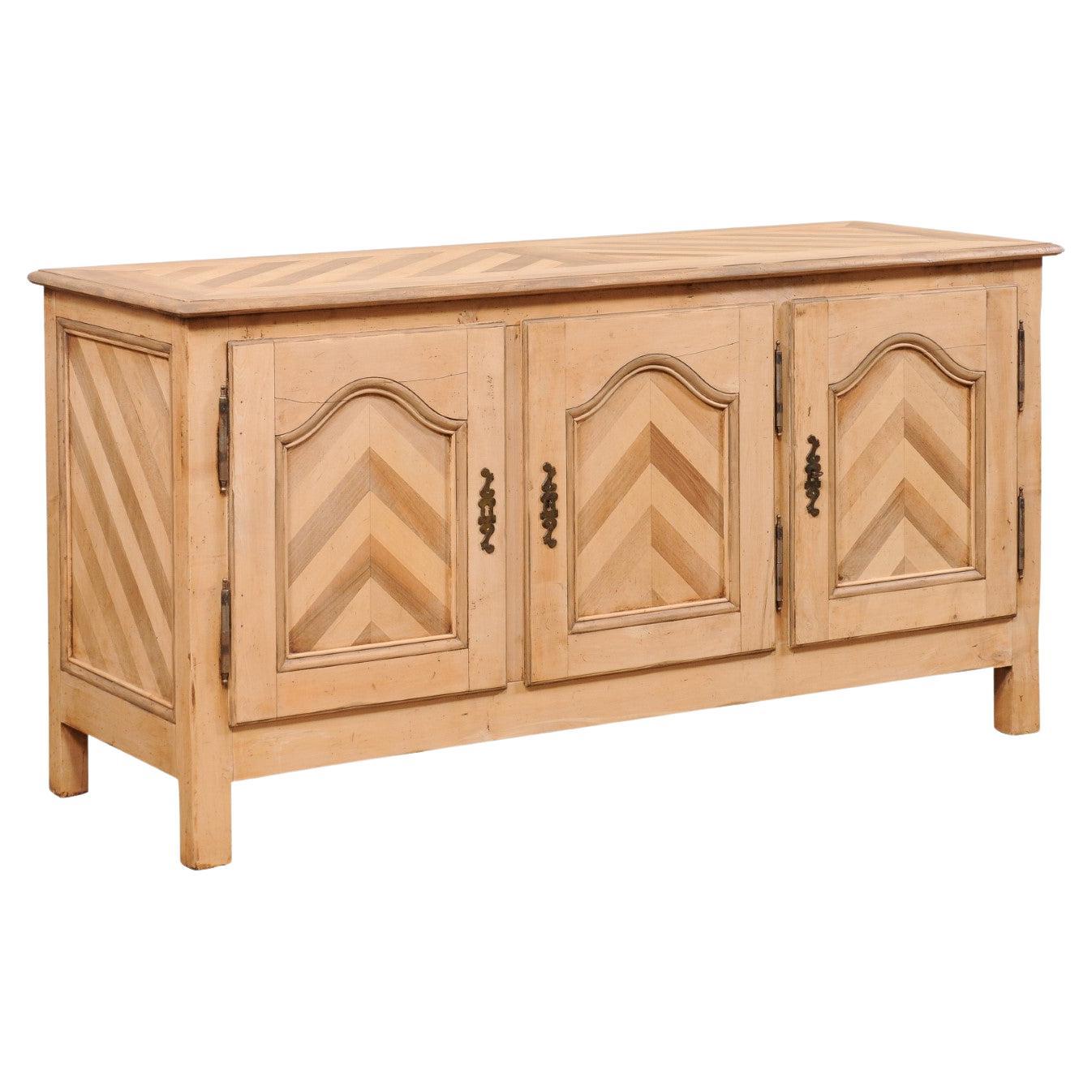 French Buffet Console w/Nice Chevron Pattern (Hidden Drawers Inside) For Sale