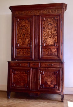 French Buffet Deux Corps Bressan 19th Burl Walnut Cherry Tree Wood Style Lxvi