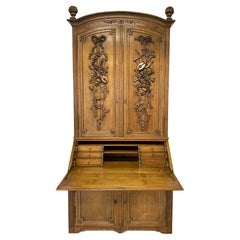 French Buffet Deux Corps with Desk, European Two Part Secretary with Slant Desk