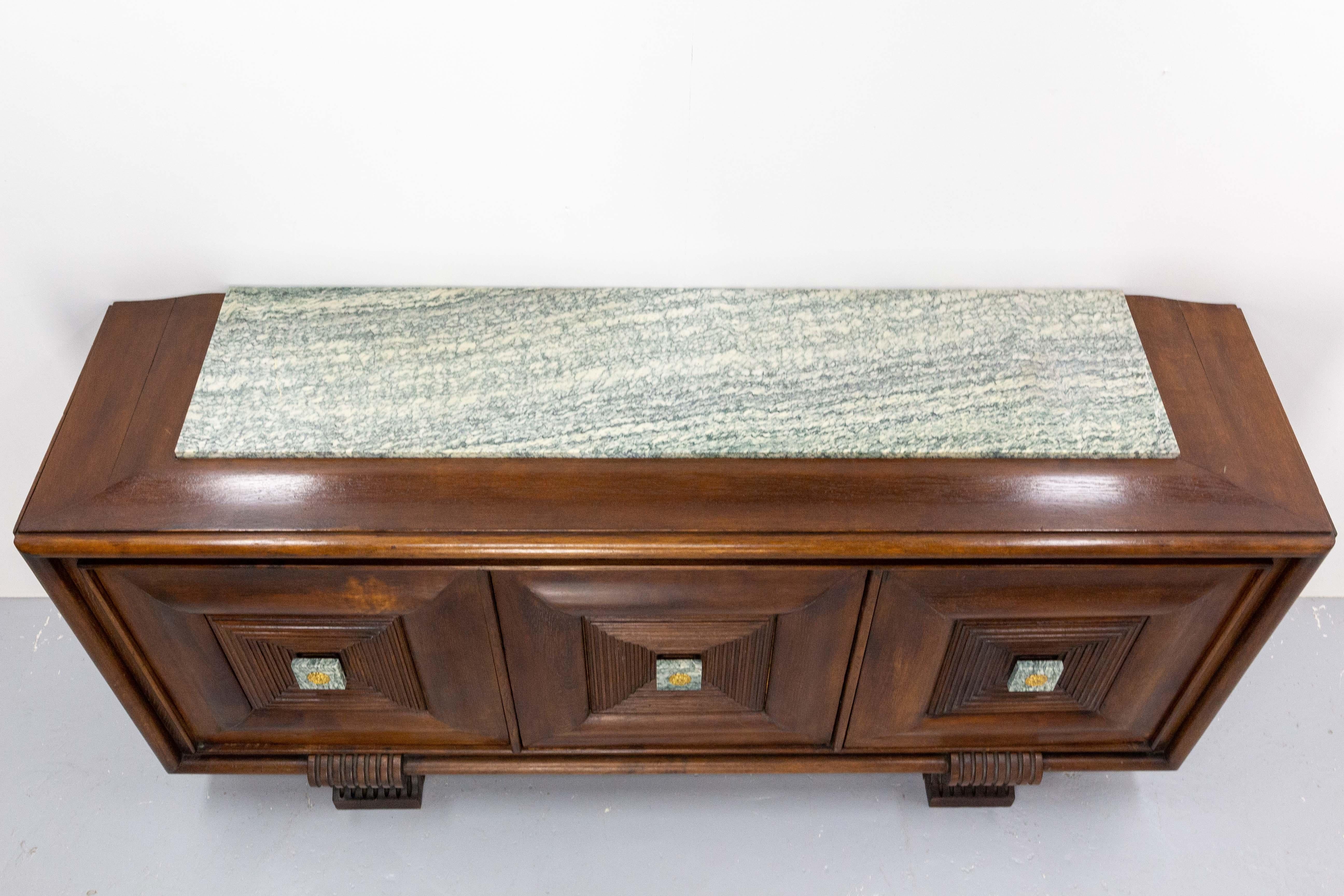 French Buffet Oak Marble Top & Brass, circa 1960 For Sale 3