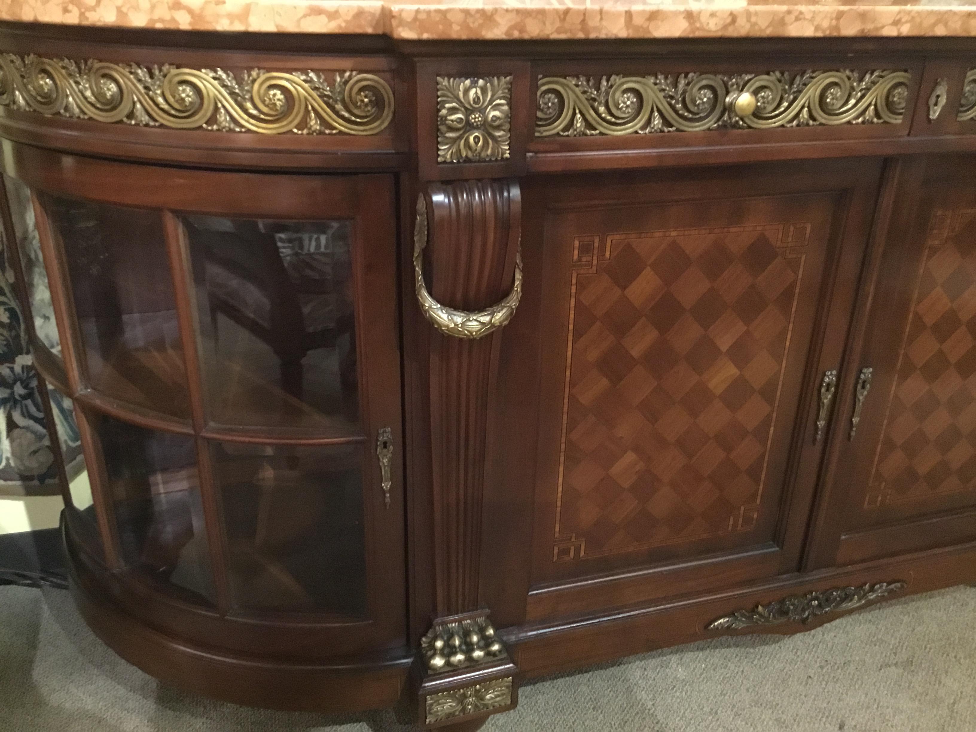 French Buffet/Sideboard, 19th Century with Marquetry and Bronze Dore Mounts In Good Condition In Houston, TX