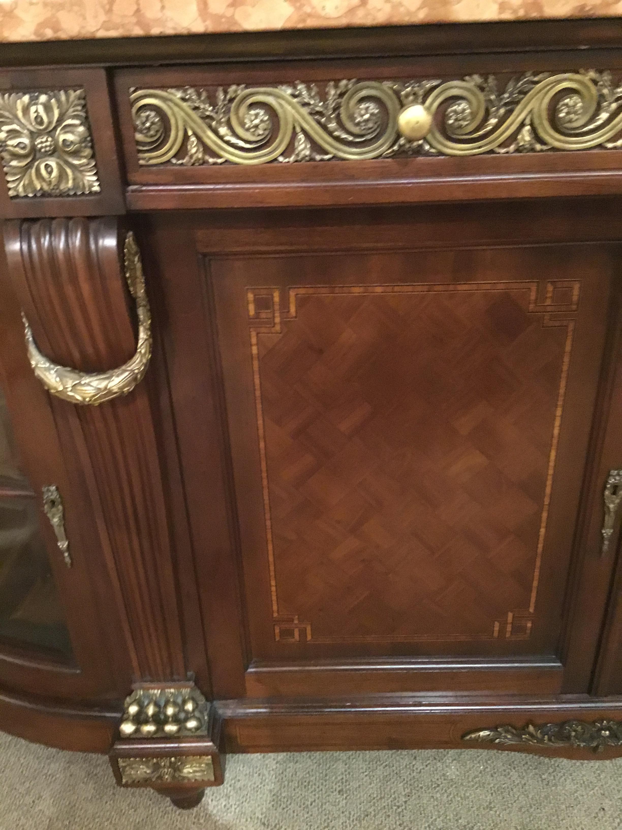 Mahogany French Buffet/Sideboard, 19th Century with Marquetry and Bronze Dore Mounts