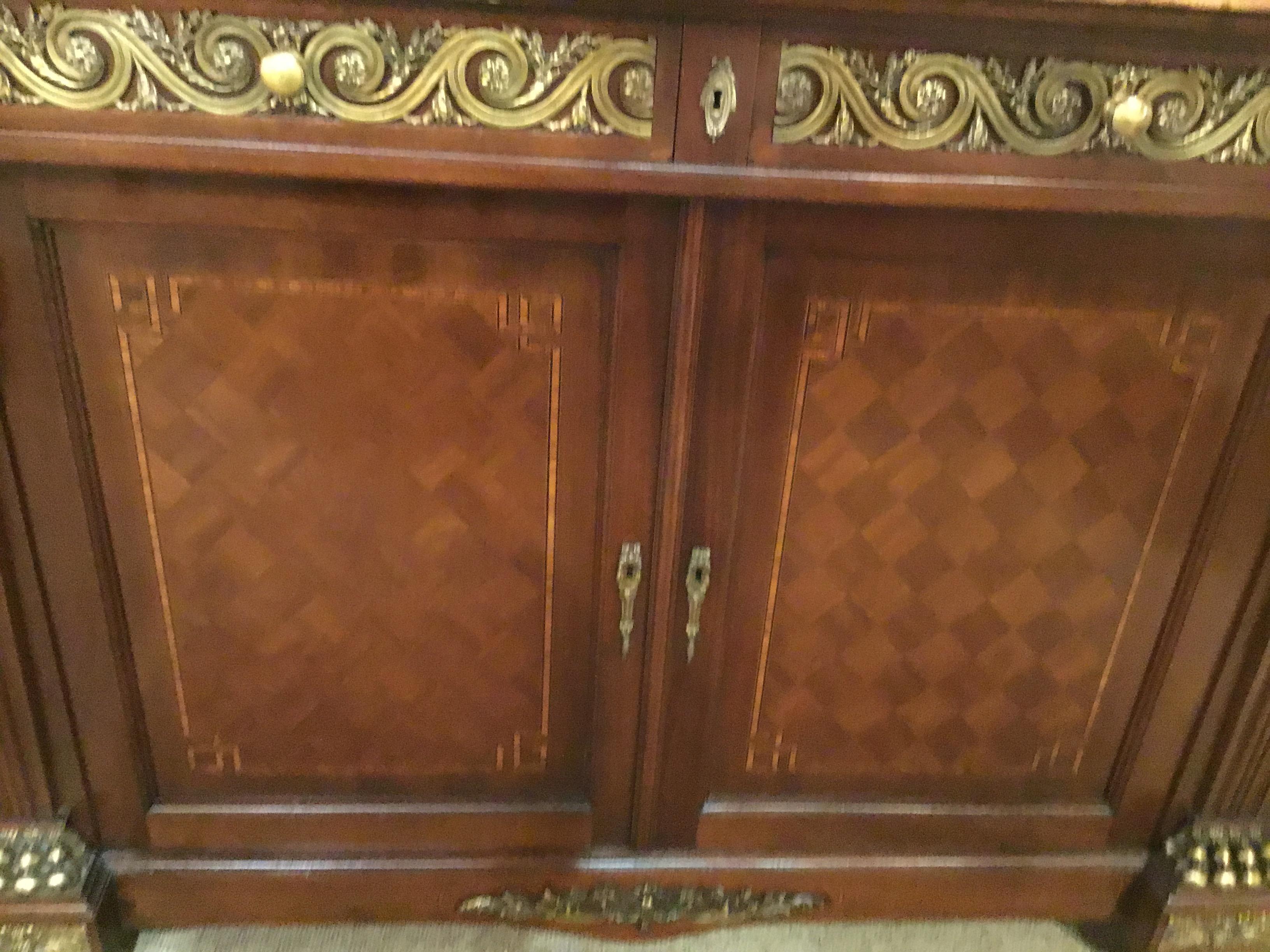 French Buffet/Sideboard, 19th Century with Marquetry and Bronze Dore Mounts 1