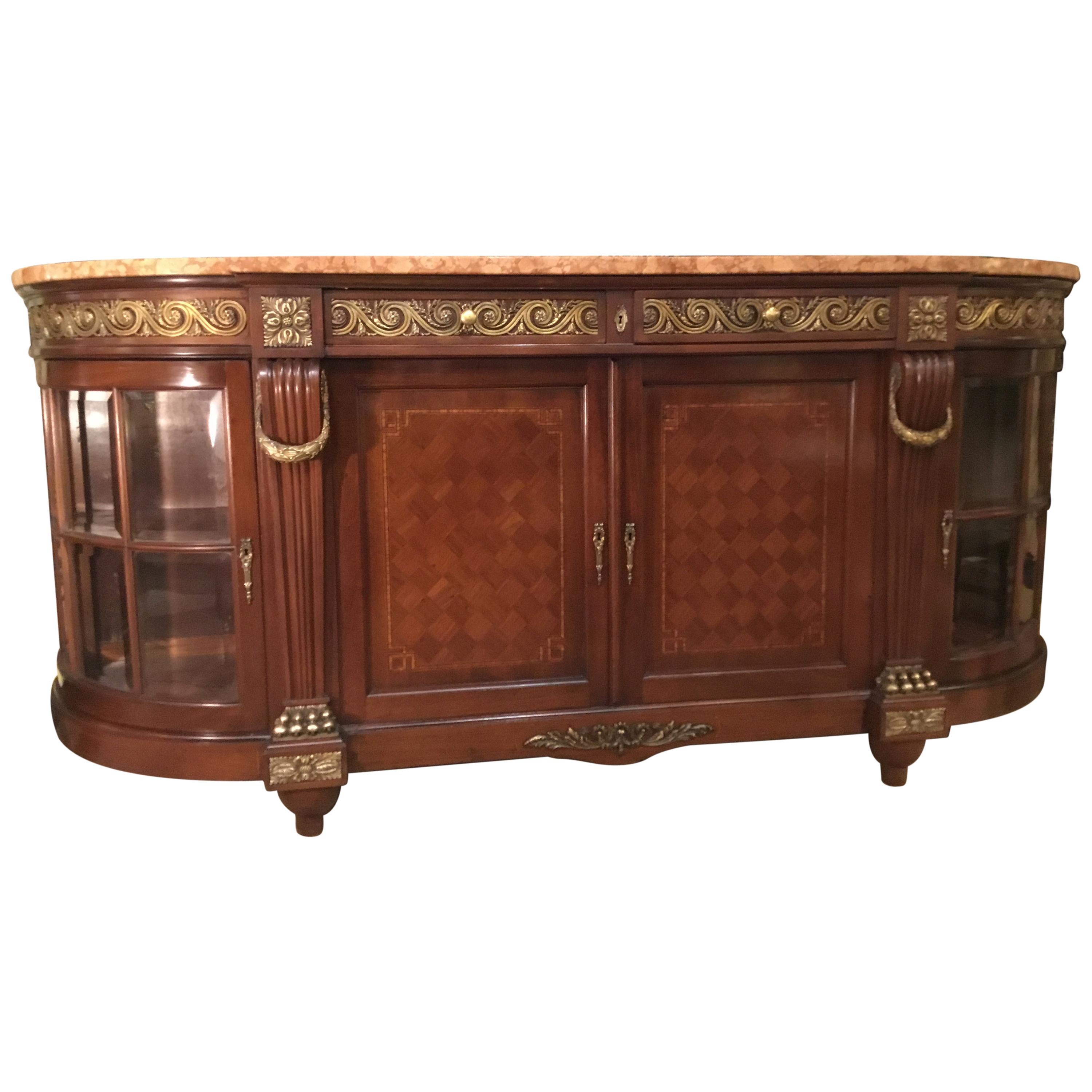 French Buffet/Sideboard, 19th Century with Marquetry and Bronze Dore Mounts