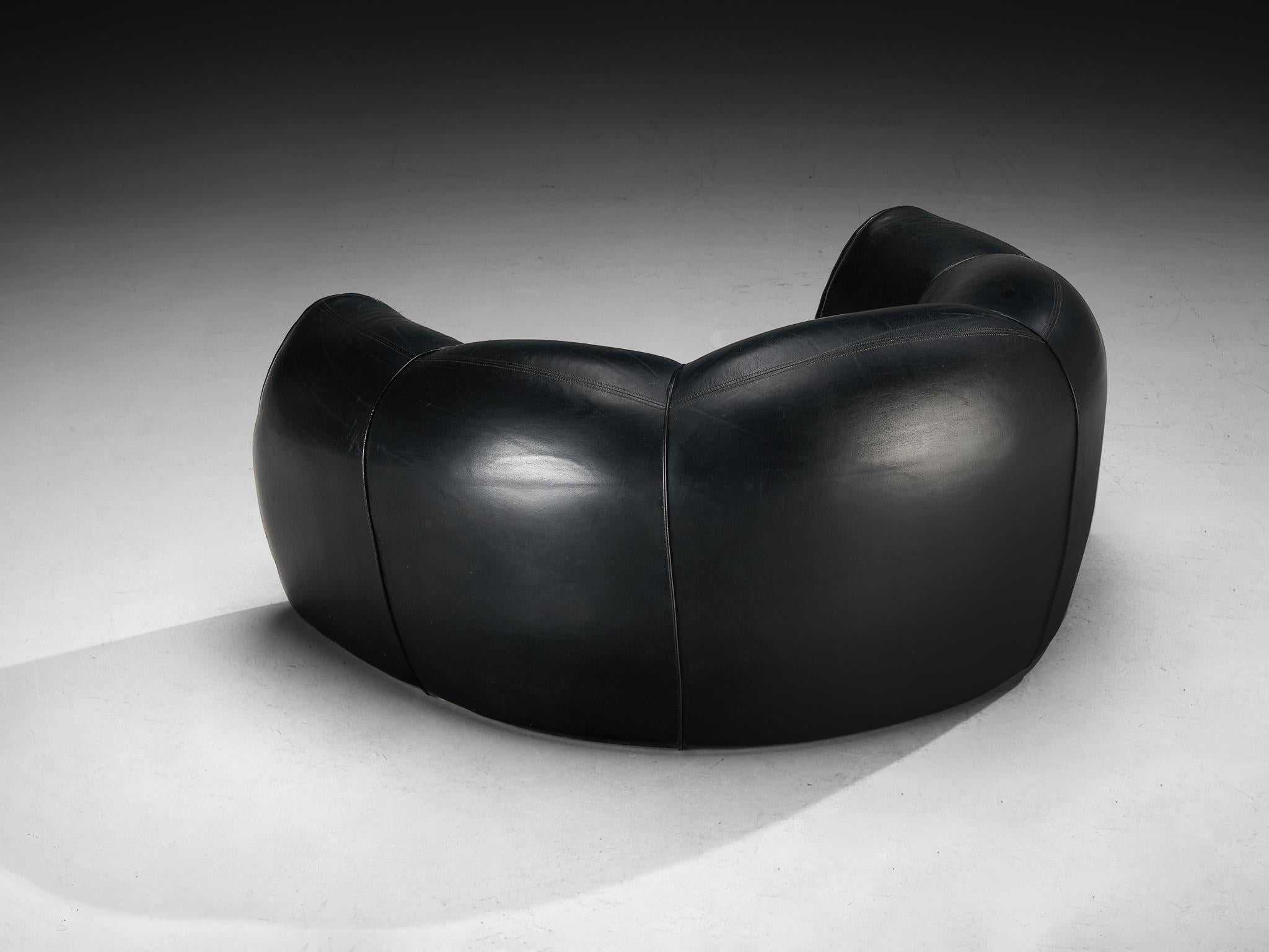 French Bulbous Croissant Shaped Lounge Chairs or Loveseats in Black Leather 5