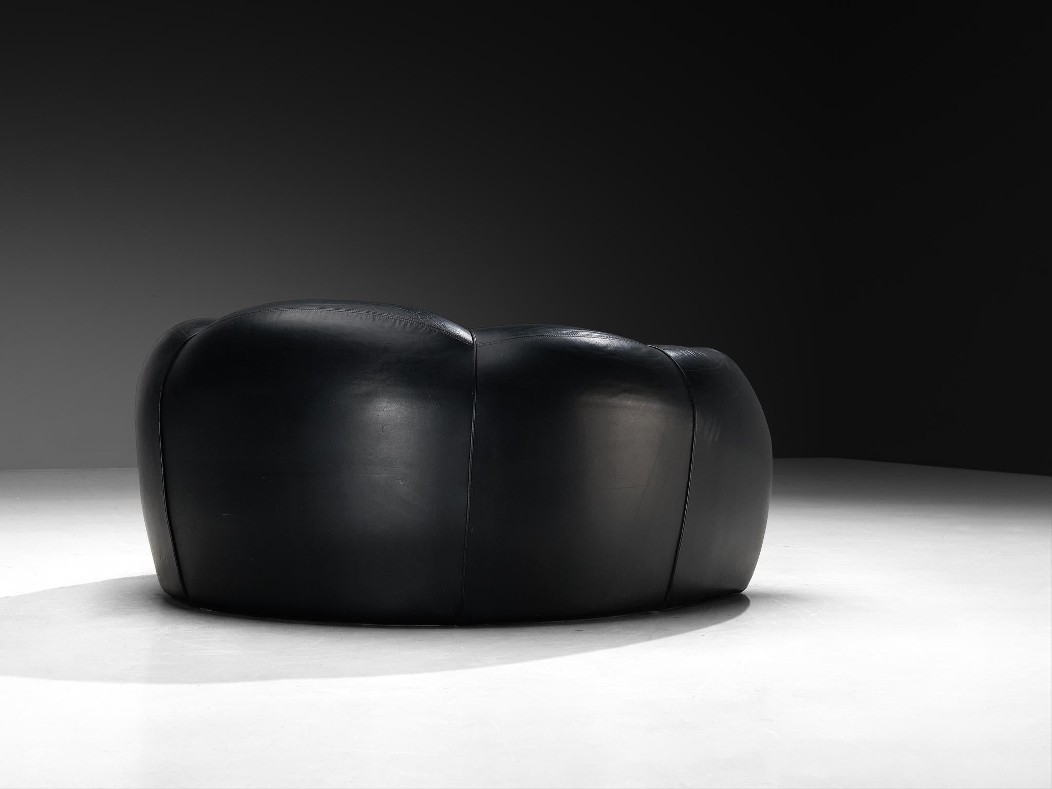 French Bulbous Croissant Shaped Lounge Chairs or Loveseats in Black Leather 6