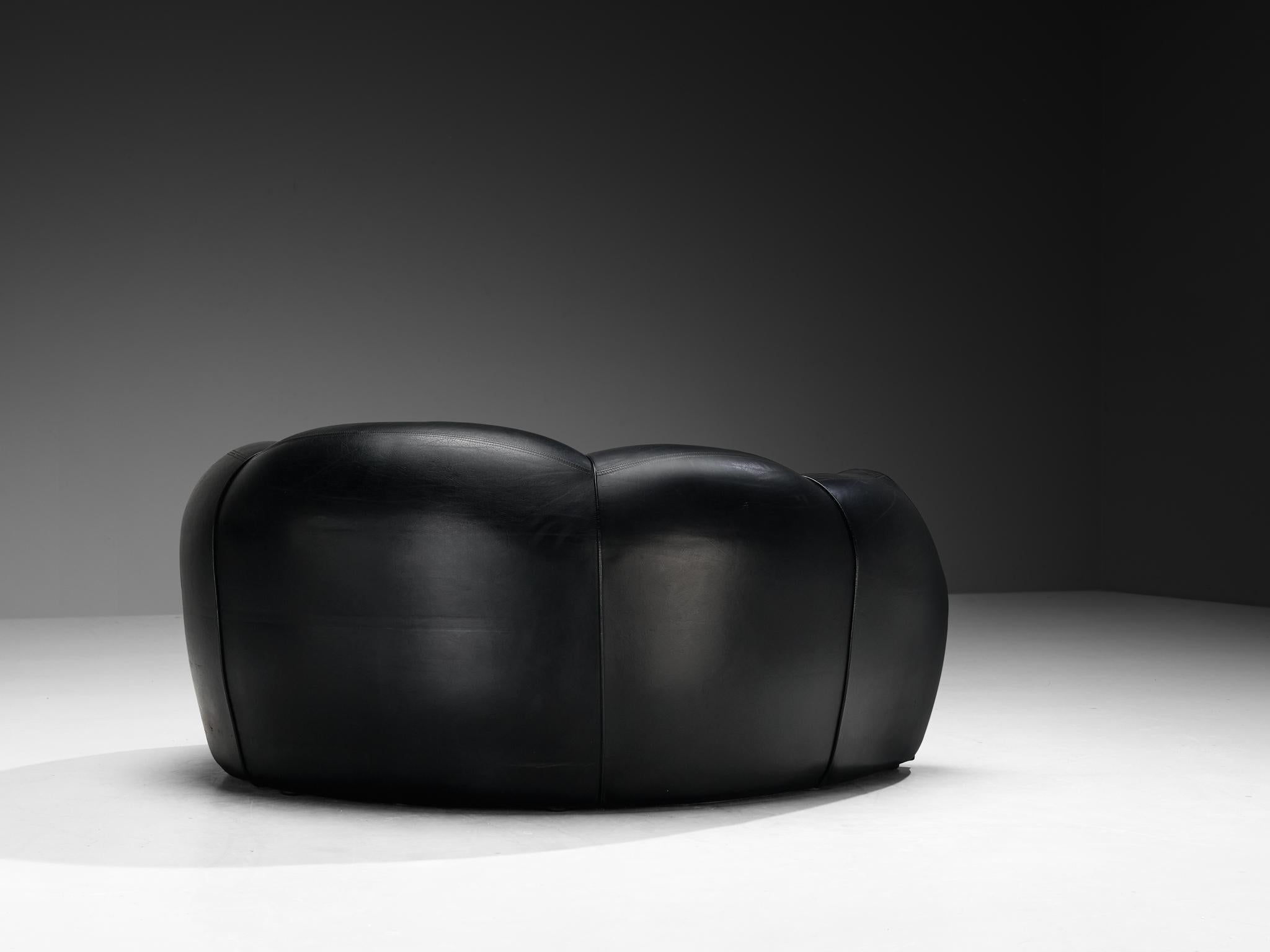 Poltrone o sedie a sdraio francesi a forma di croissant in pelle nera in vendita 3