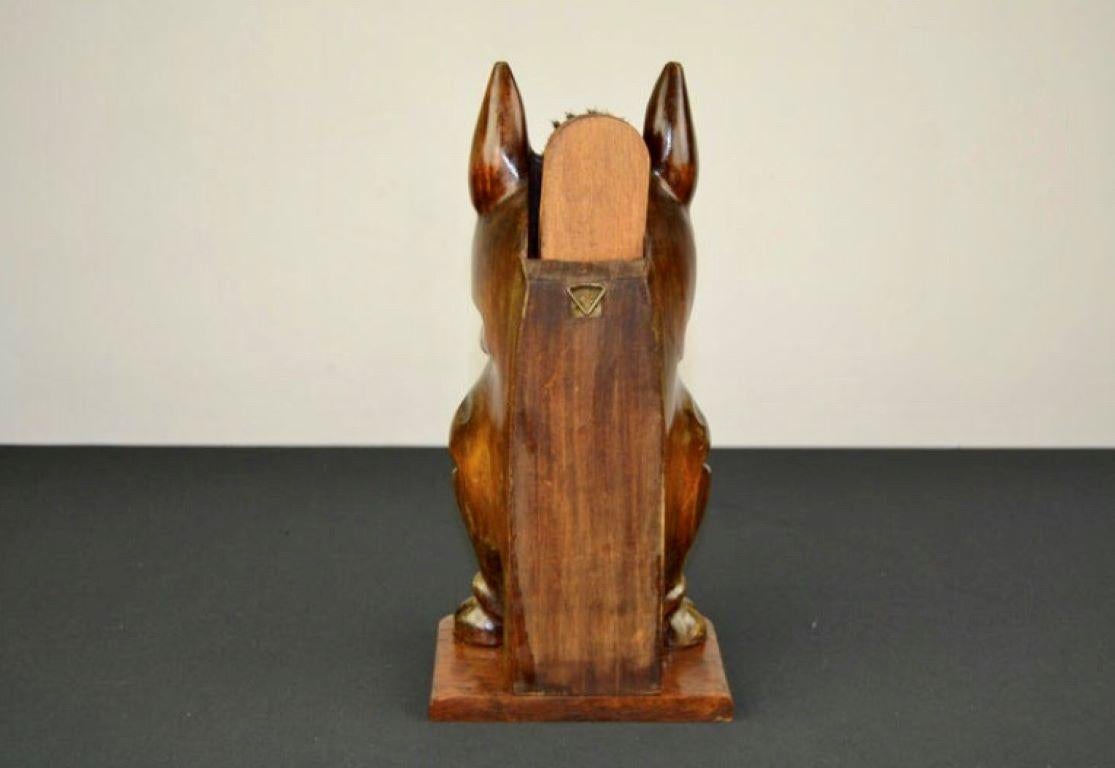 French Bulldog Brush Holder, Wood and Glass Eyes For Sale 5