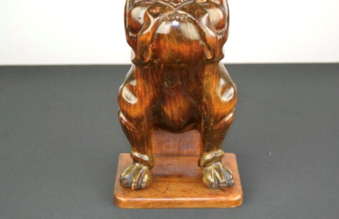 French Bulldog Brush Holder, Wood and Glass Eyes In Good Condition For Sale In Antwerp, BE