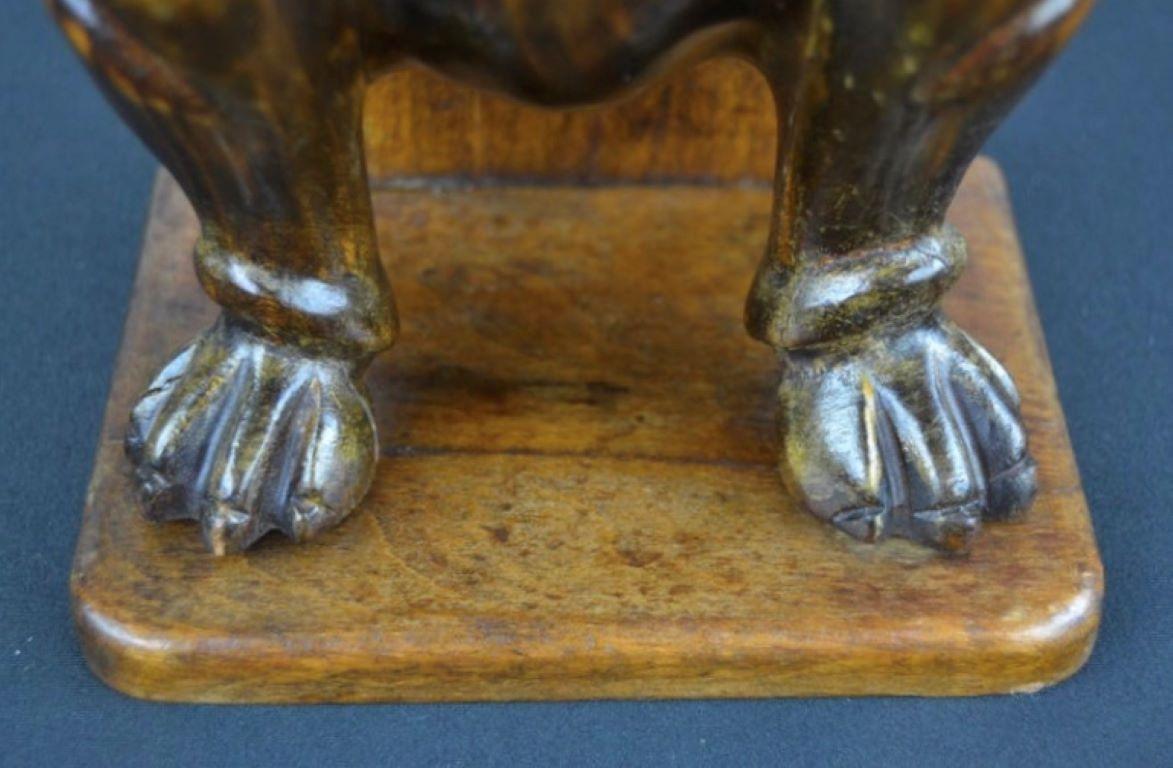 20th Century French Bulldog Brush Holder, Wood and Glass Eyes For Sale