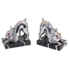 French Bulldog Dog Bookends on Marble After Hippolyte Moreau