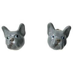 French Bulldog Enamel Grey Blue Eyes Sterling Silver 925 Dog Stud Earrings