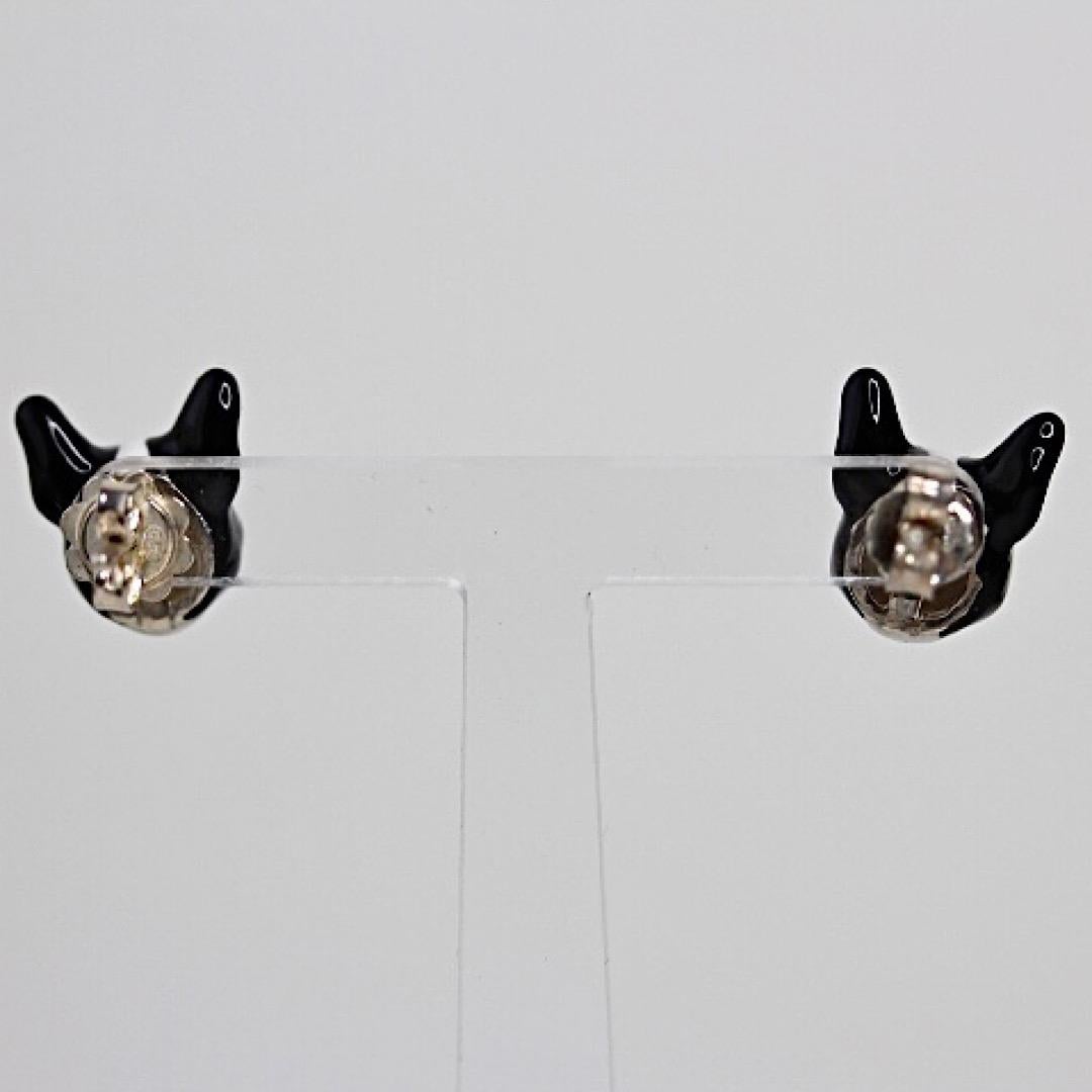 French Bulldog Enamel White and Black Sterling Silver 925 Dog Stud Earrings  For Sale 4