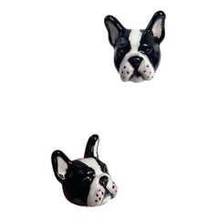 French Bulldog Enamel White and Black Sterling Silver 925 Dog Stud Earrings