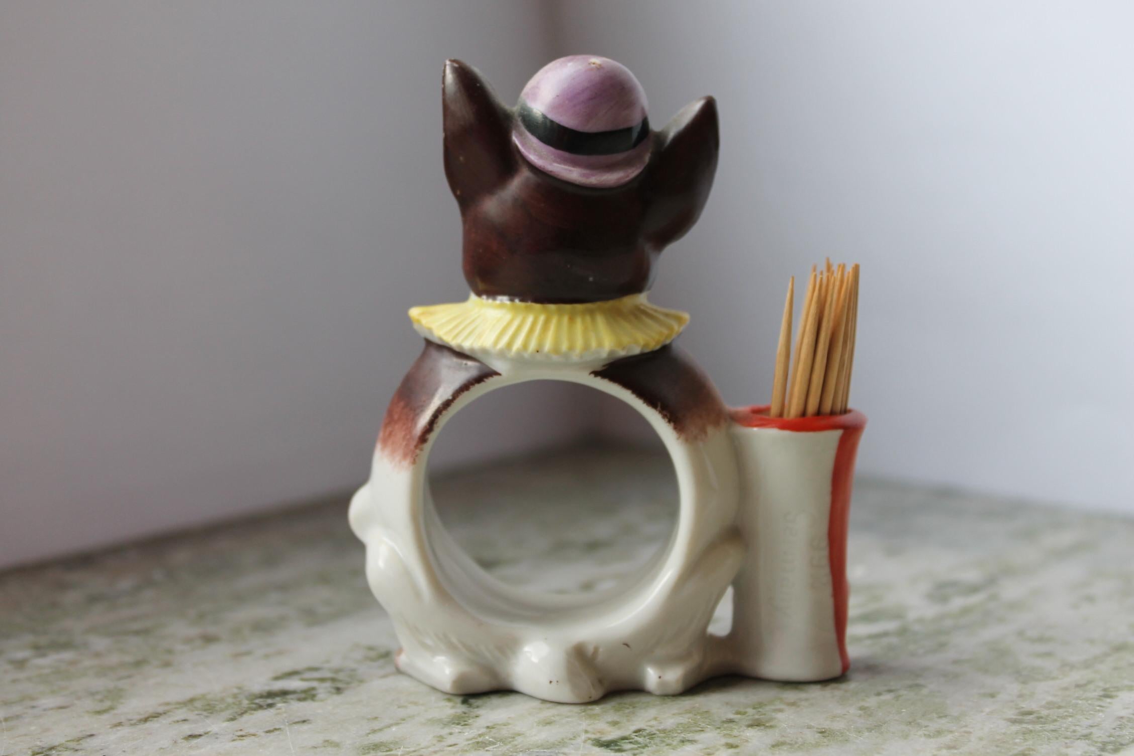 Napkin, cure-dents et porte-cartes bulldog français, porcelaine, Allemagne 2