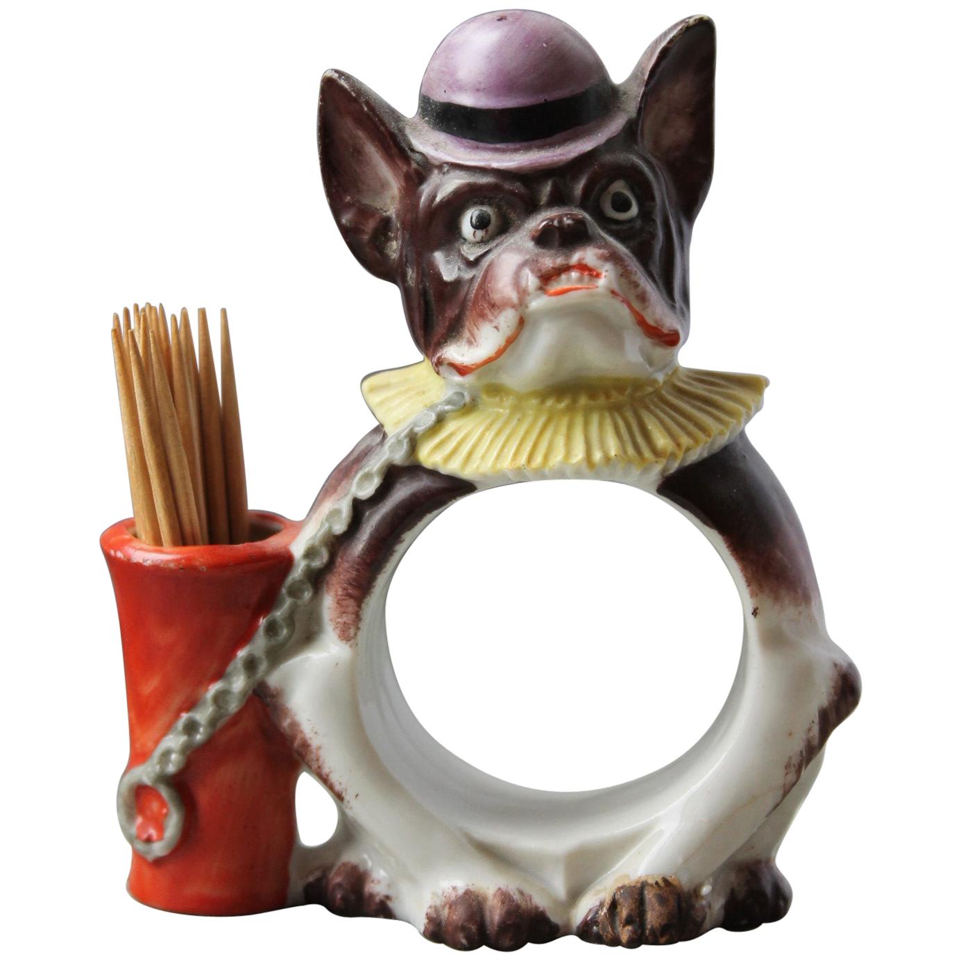 French Bulldog Napkin, Toothpick and Card Holder, Porcelain, Germany
