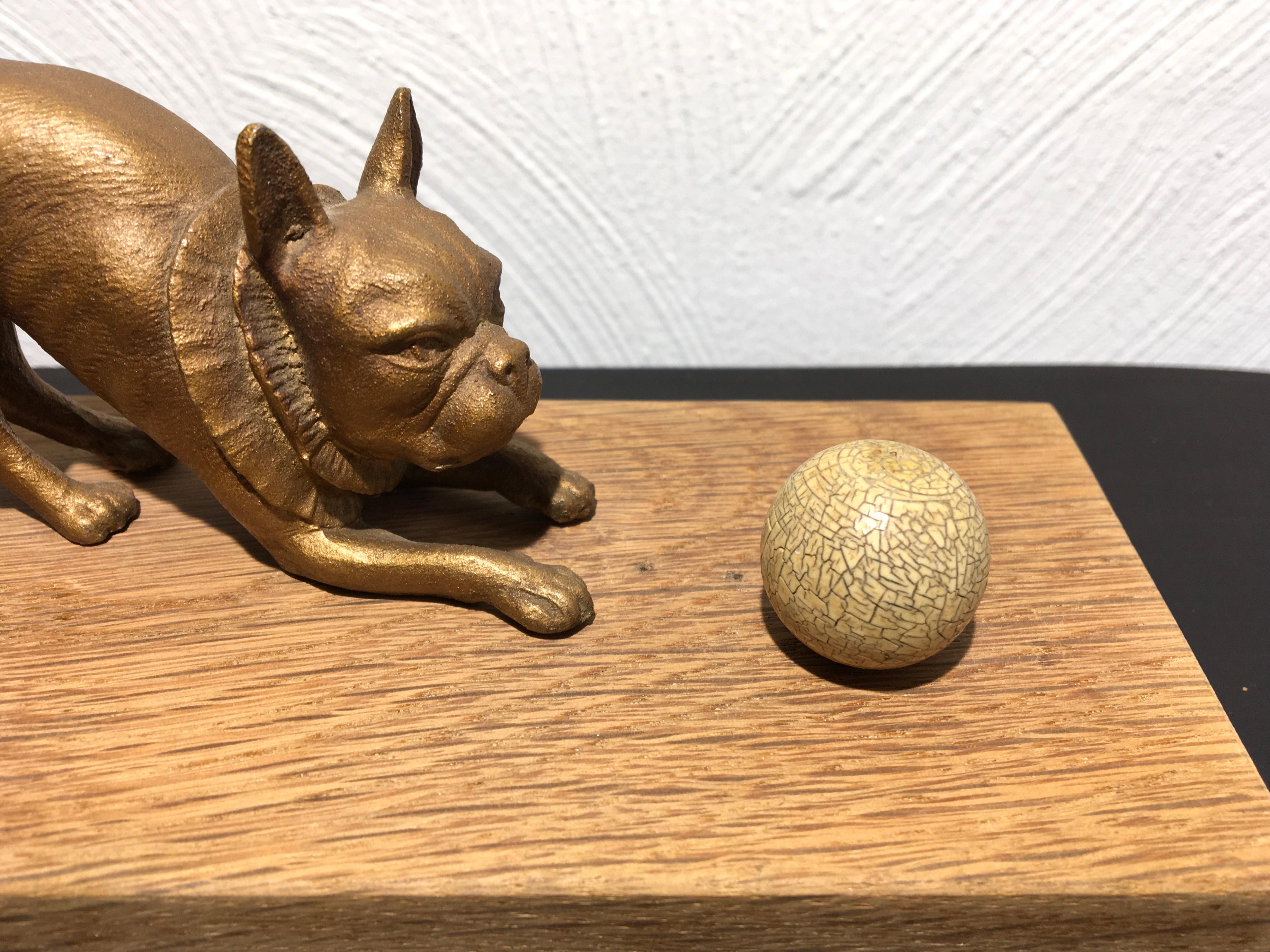 European French Bulldog playing with Ball Sculpture For Sale