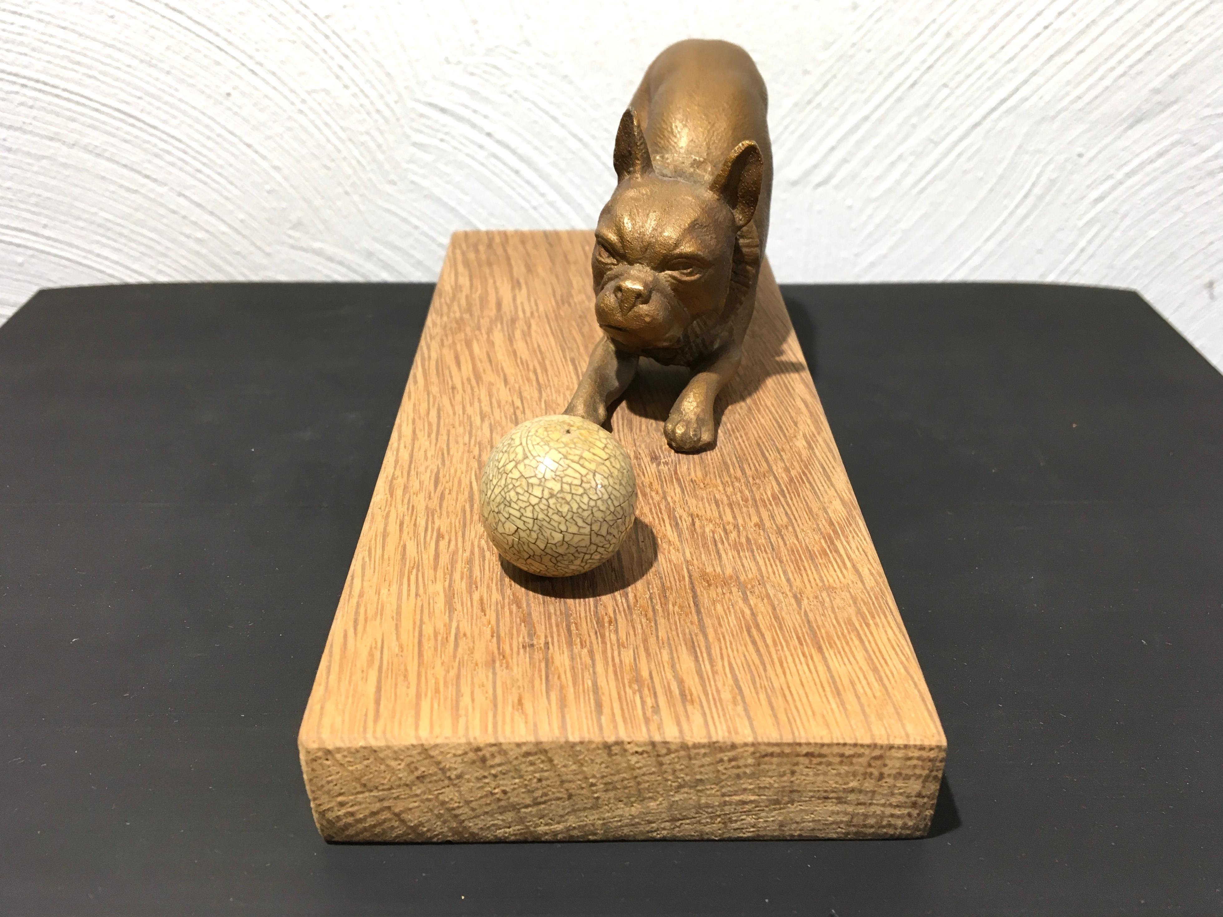 20th Century French Bulldog playing with Ball Sculpture For Sale