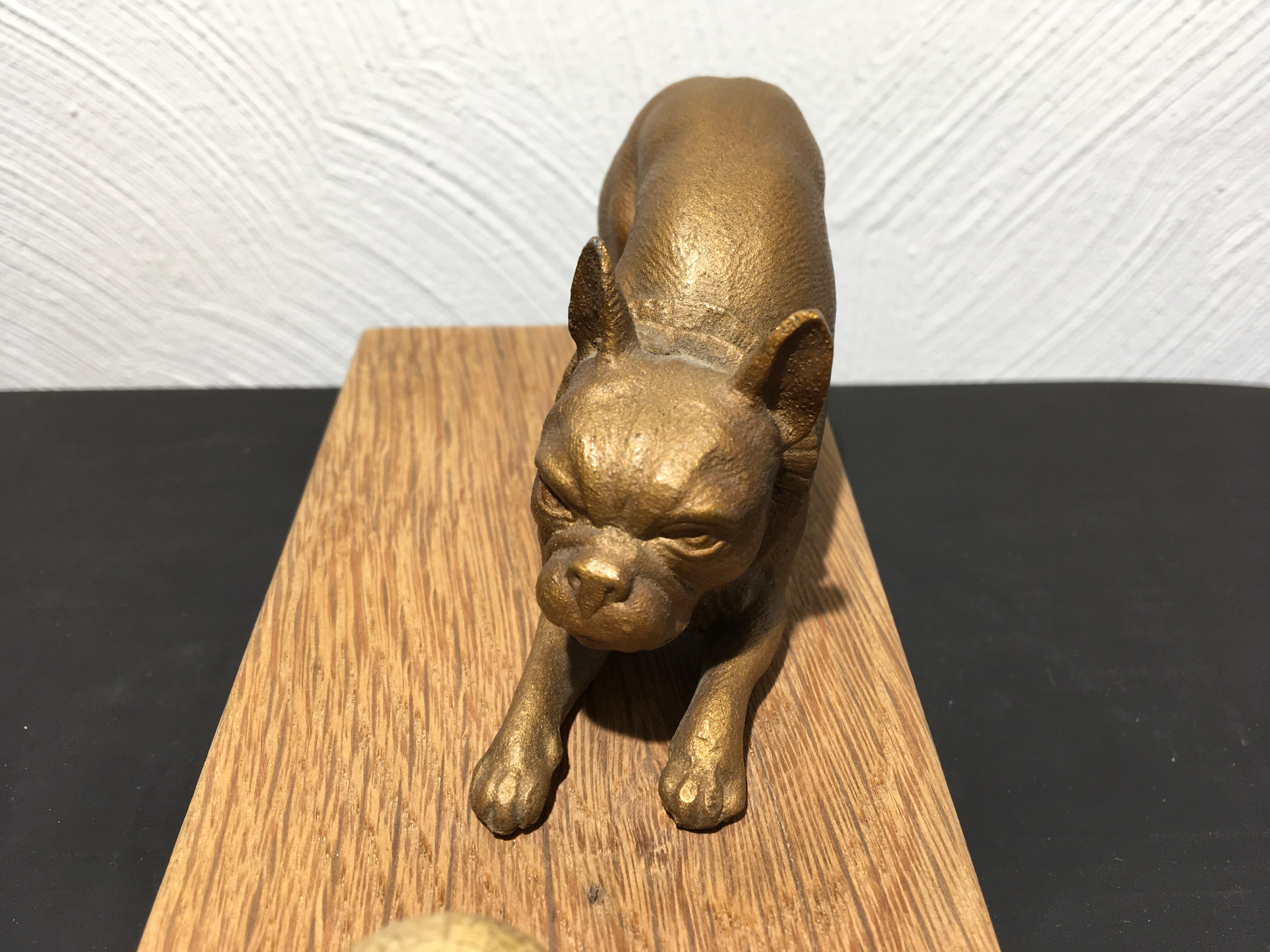 Metal French Bulldog playing with Ball Sculpture For Sale