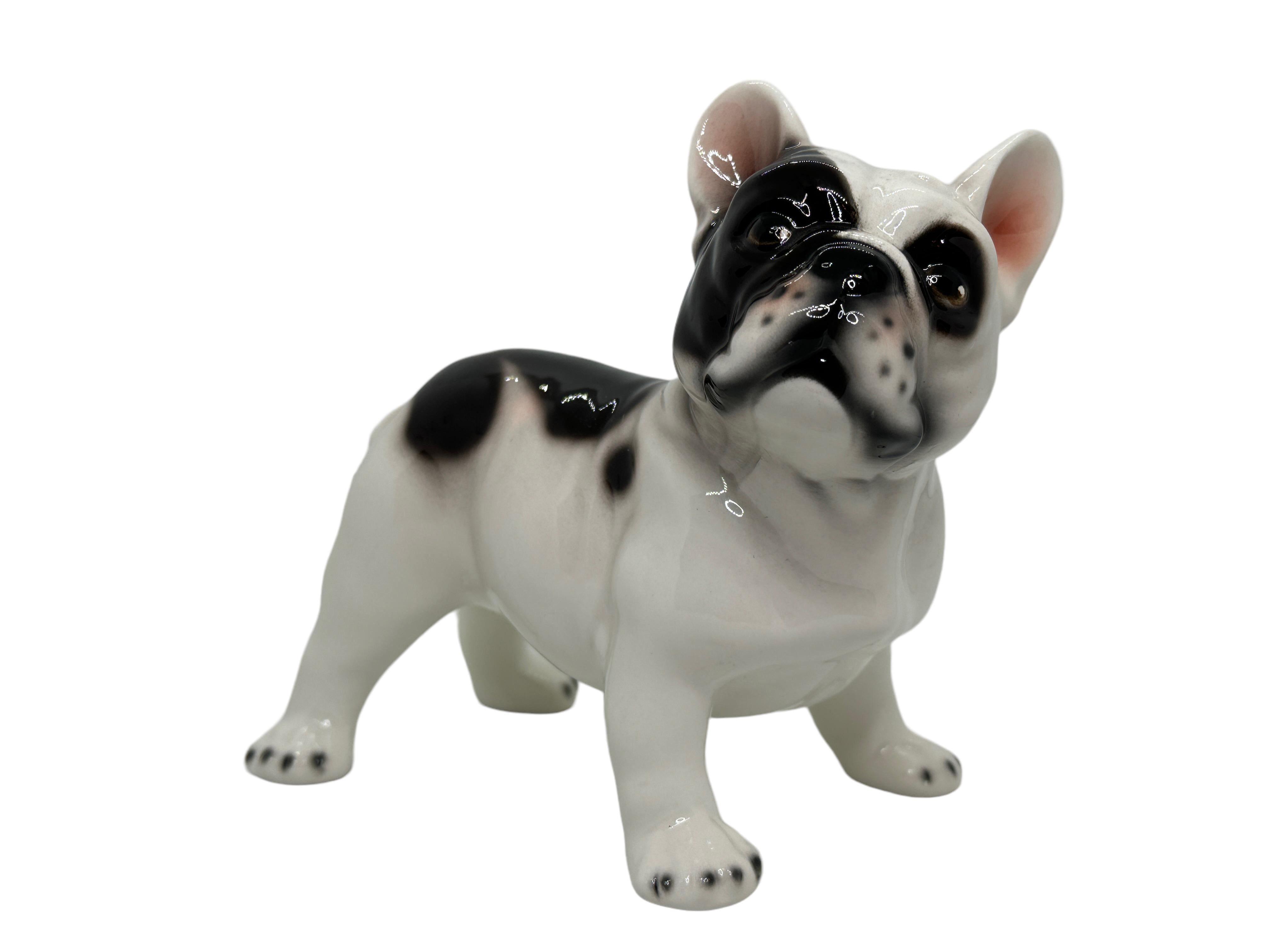 Mid-Century Modern French Bulldog Pug Dogs Ceramic Statue Sculpture Vintage, Italy, 1980s For Sale