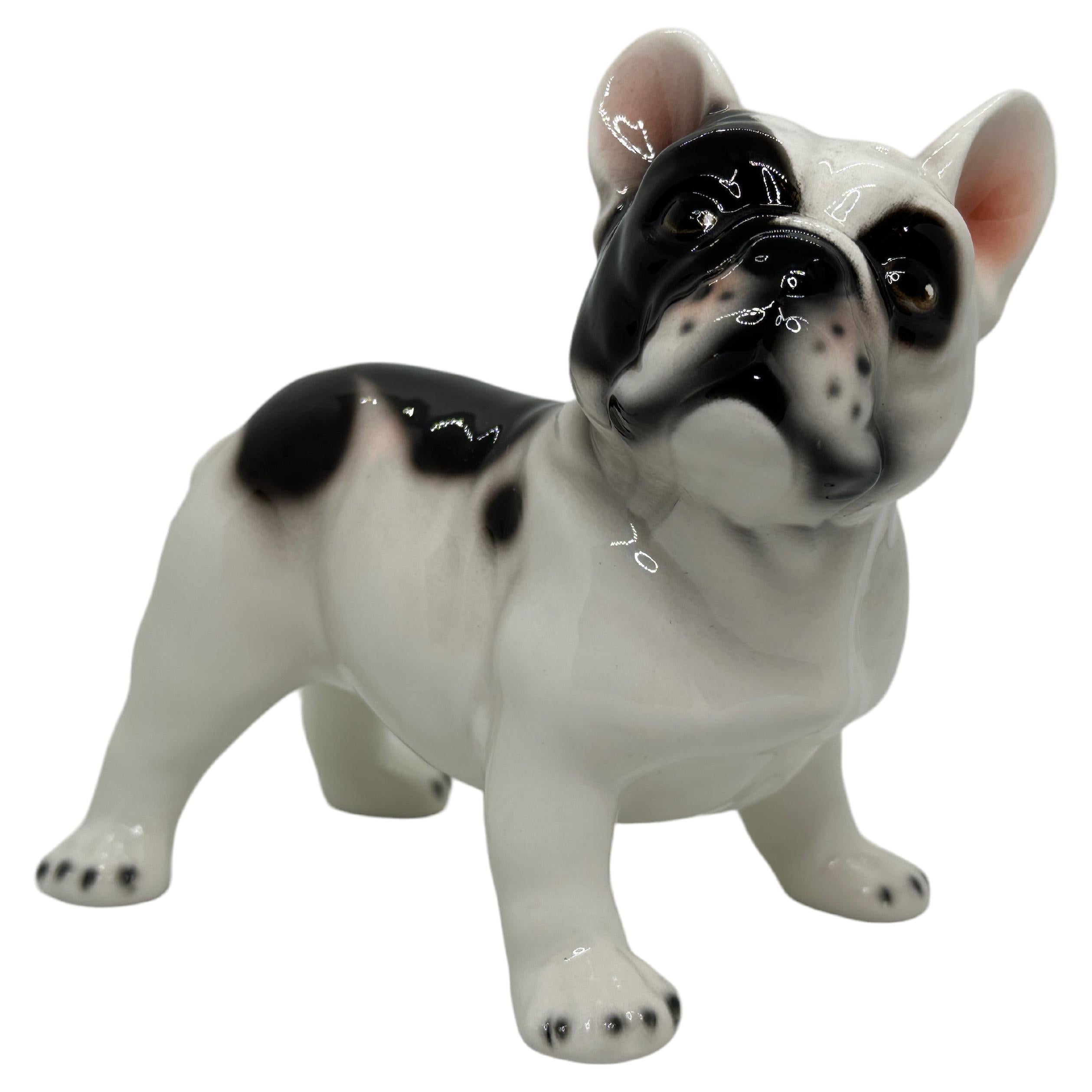 French Bulldog Pug Dogs Ceramic Statue Sculpture Vintage, Italy, 1980s For Sale