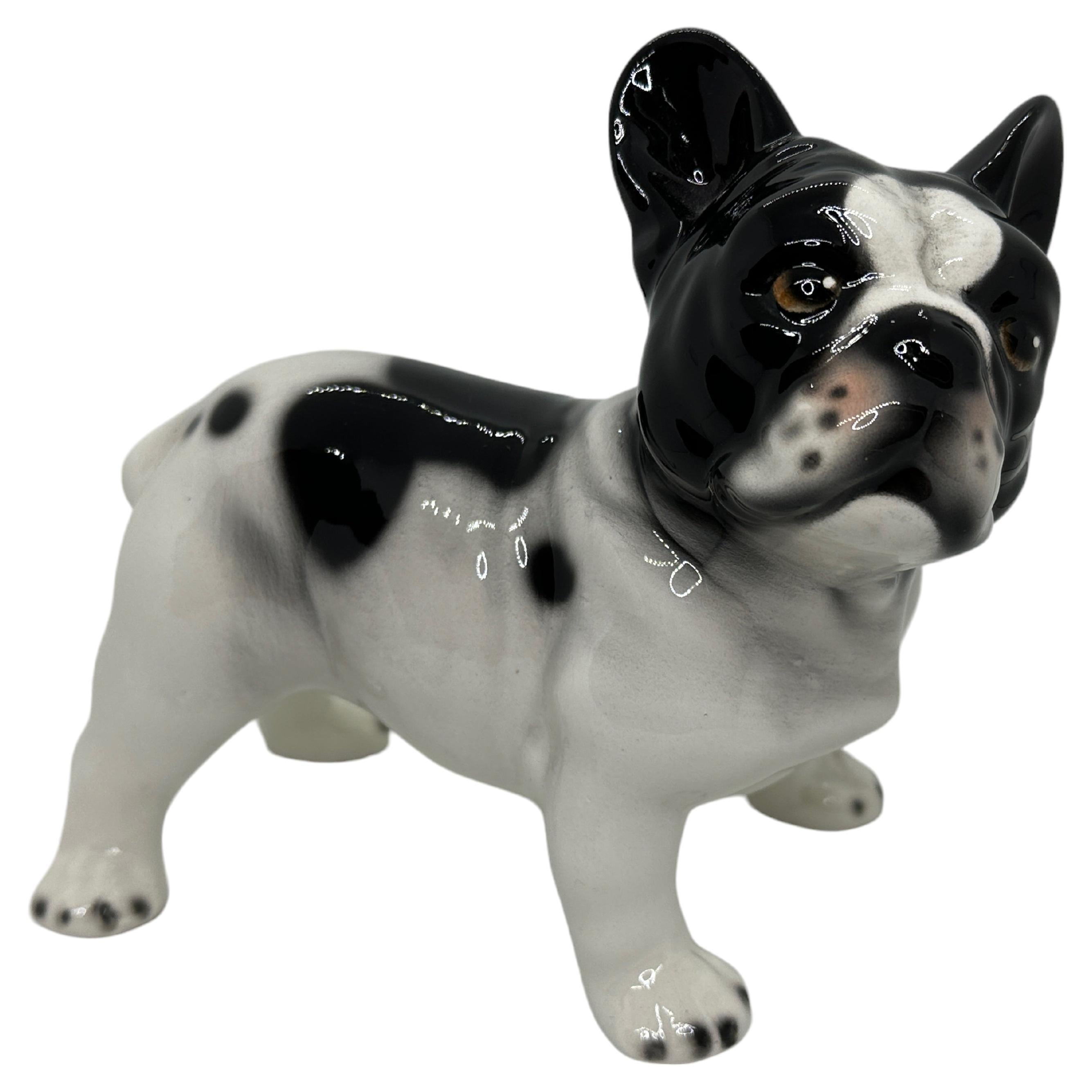 French Bulldog Pug Dogs Ceramic Statue Sculpture Vintage, Italy 1980s For Sale