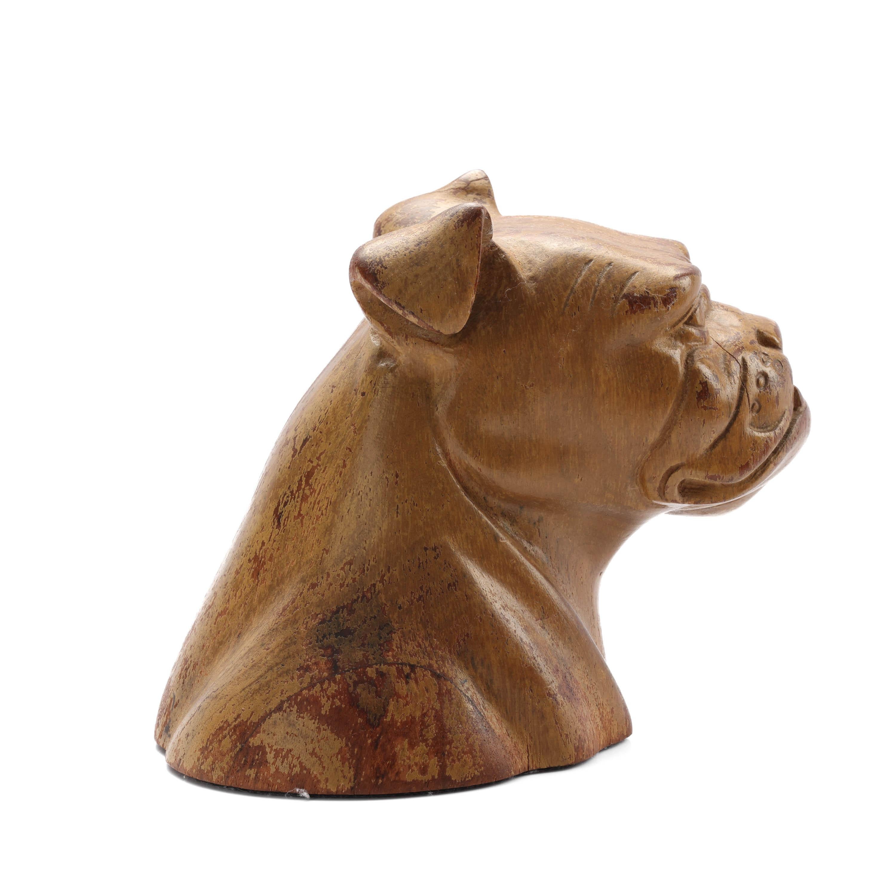 Französische Bulldogge Skulptur Desktop geschnitzt Holz Briefbeschwerer  CIRCA 1920er Jahre (Kunsthandwerker*in) im Angebot