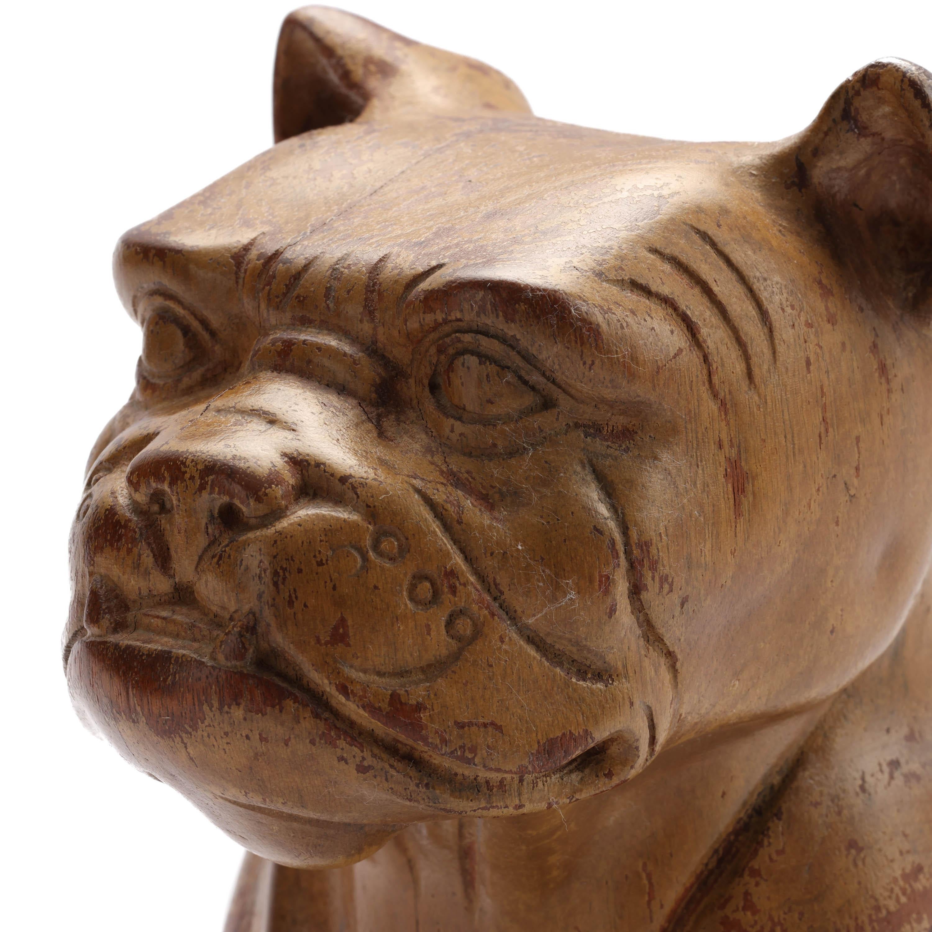 French Bulldog Sculpture Desktop Carved Wood Paperweight  Circa 1920s In Excellent Condition For Sale In Southbury, CT