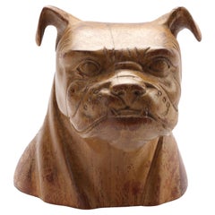 Antique French Bulldog Sculpture Desktop Carved Wood Paperweight  Circa 1920s