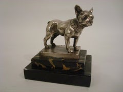 French Bulldog Silvered Bronze Sculpture / Paperweight Signed C. Charles