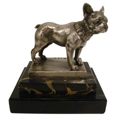 French Bulldog Silvered Bronze Sculpture / Paperweight Signed C. Charles 
