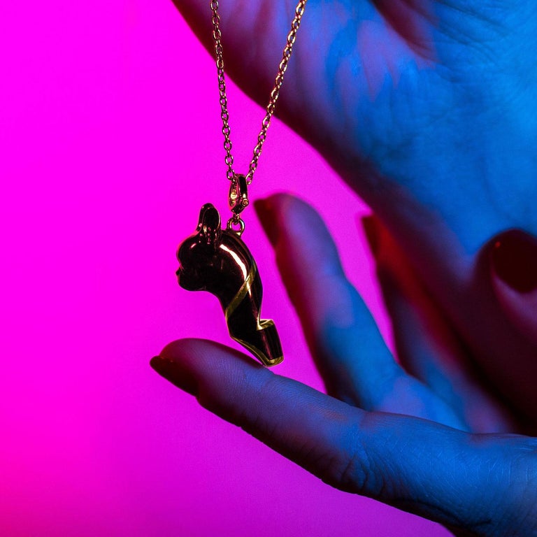 French Bulldog Whistle Pendant Necklace, Black Enamel at 1stDibs