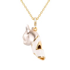 French Bulldog Whistle Pendant Necklace, White Enamel