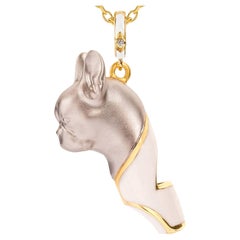 French Bulldog Whistle Pendant Necklace, White Enamel