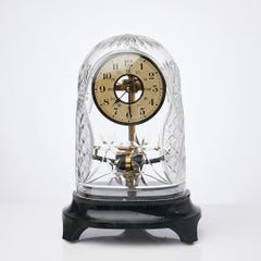 French Bulle Electric Clock Swedish Cut Crystal Glass Dome