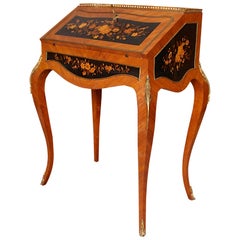 French Bureau De Dame Ladies Writing Desk 19th Century Rosewood Satinwood