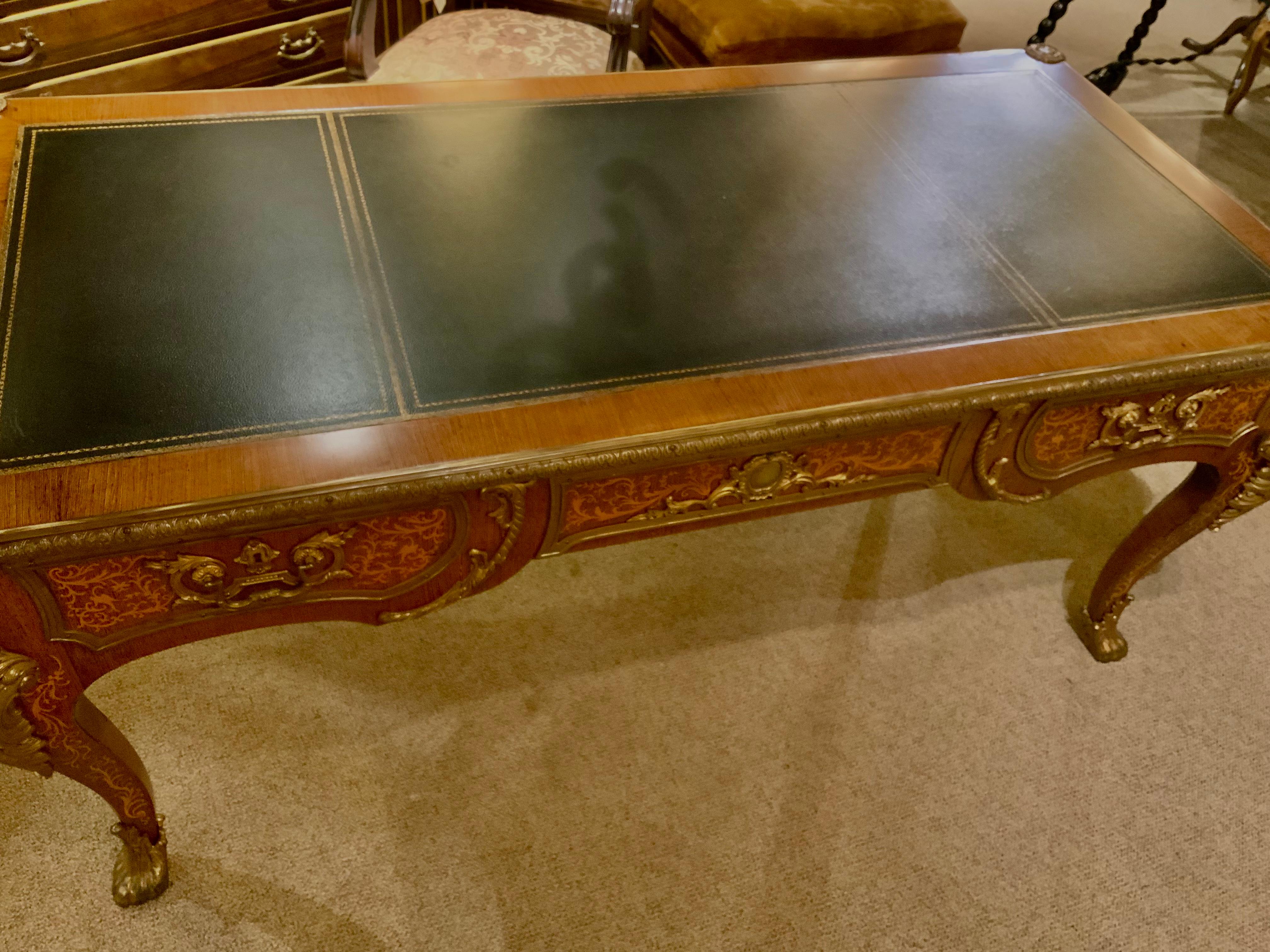 20th Century French Bureau Plat 20th C. with Black Gilt Trim Writing Surface For Sale