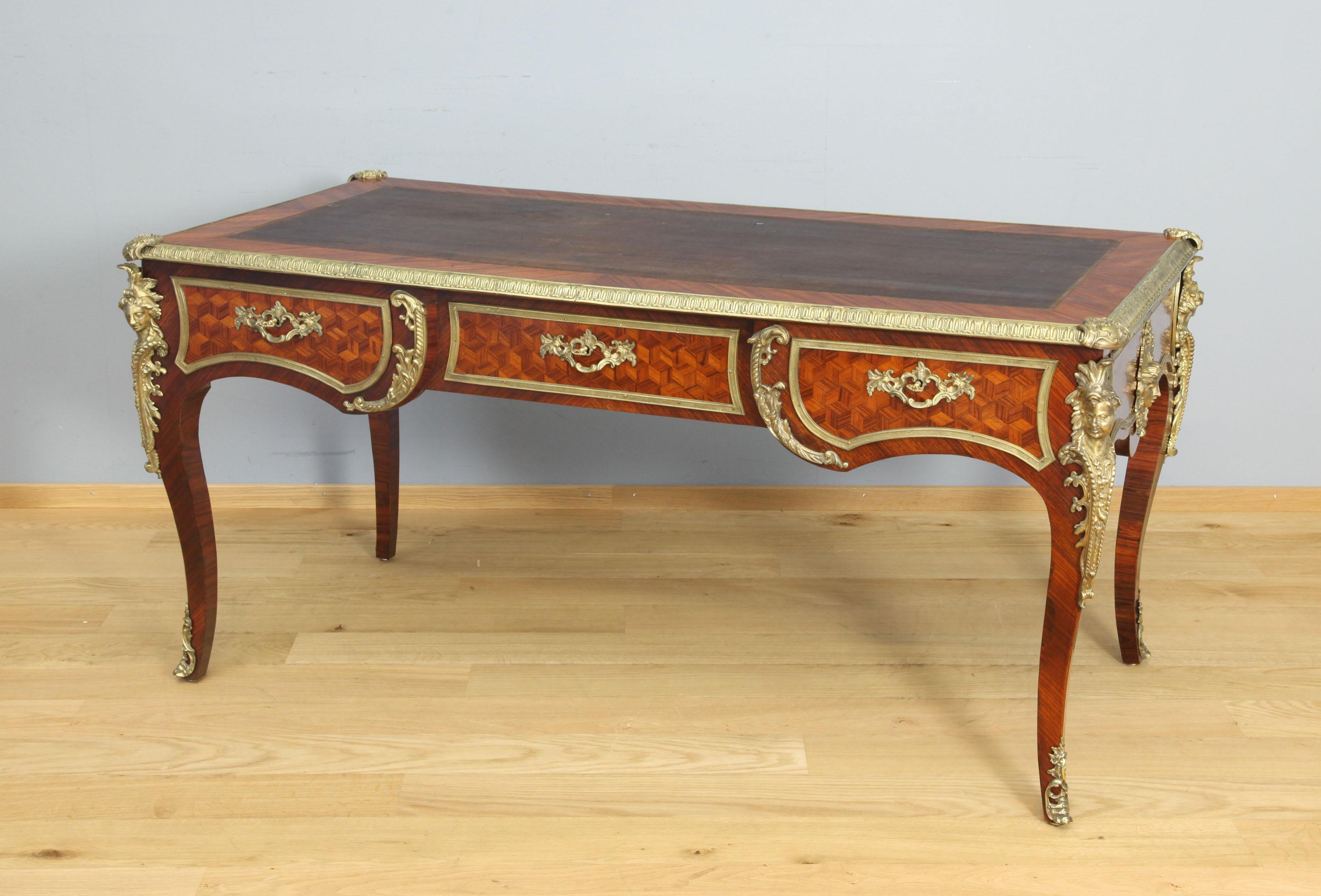 Marquetry French Bureau Plat Around 1900 For Sale