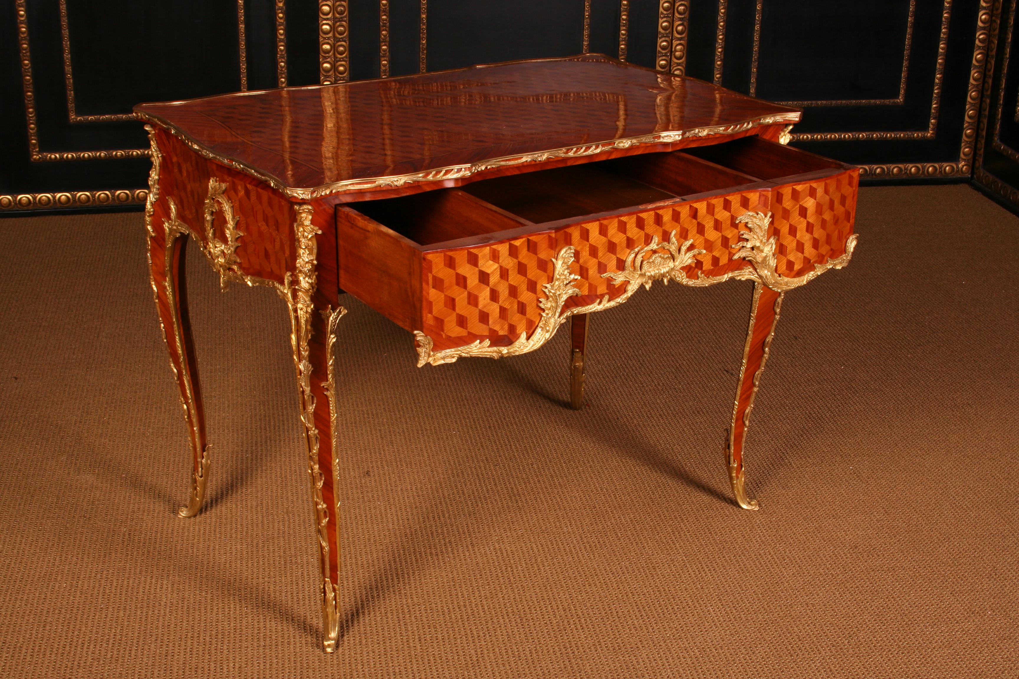 Veneer French Bureau Plat in Louis XV Style After Francois Linke For Sale