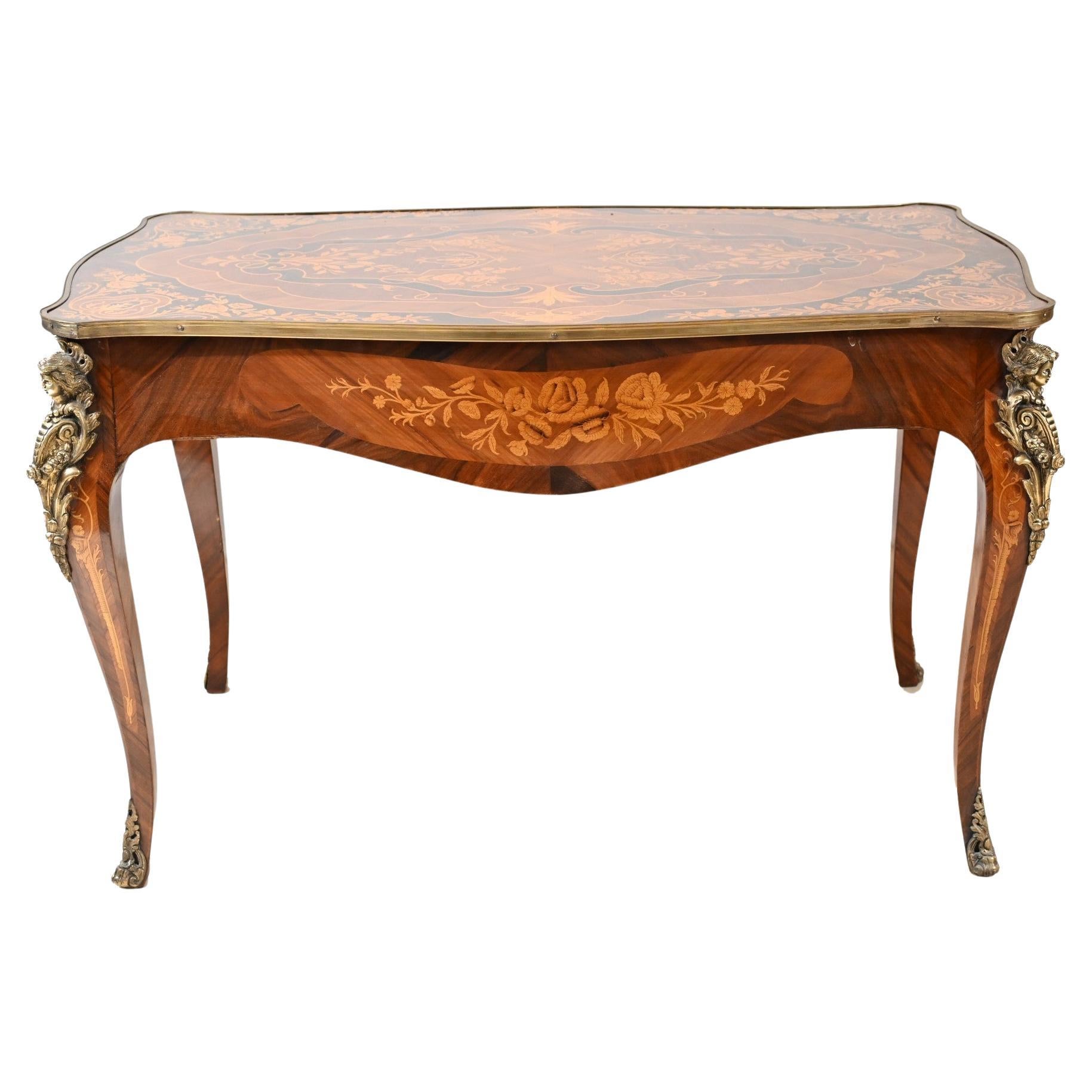 French Bureau Plat Louis XVI Desk Marquetry Inlay