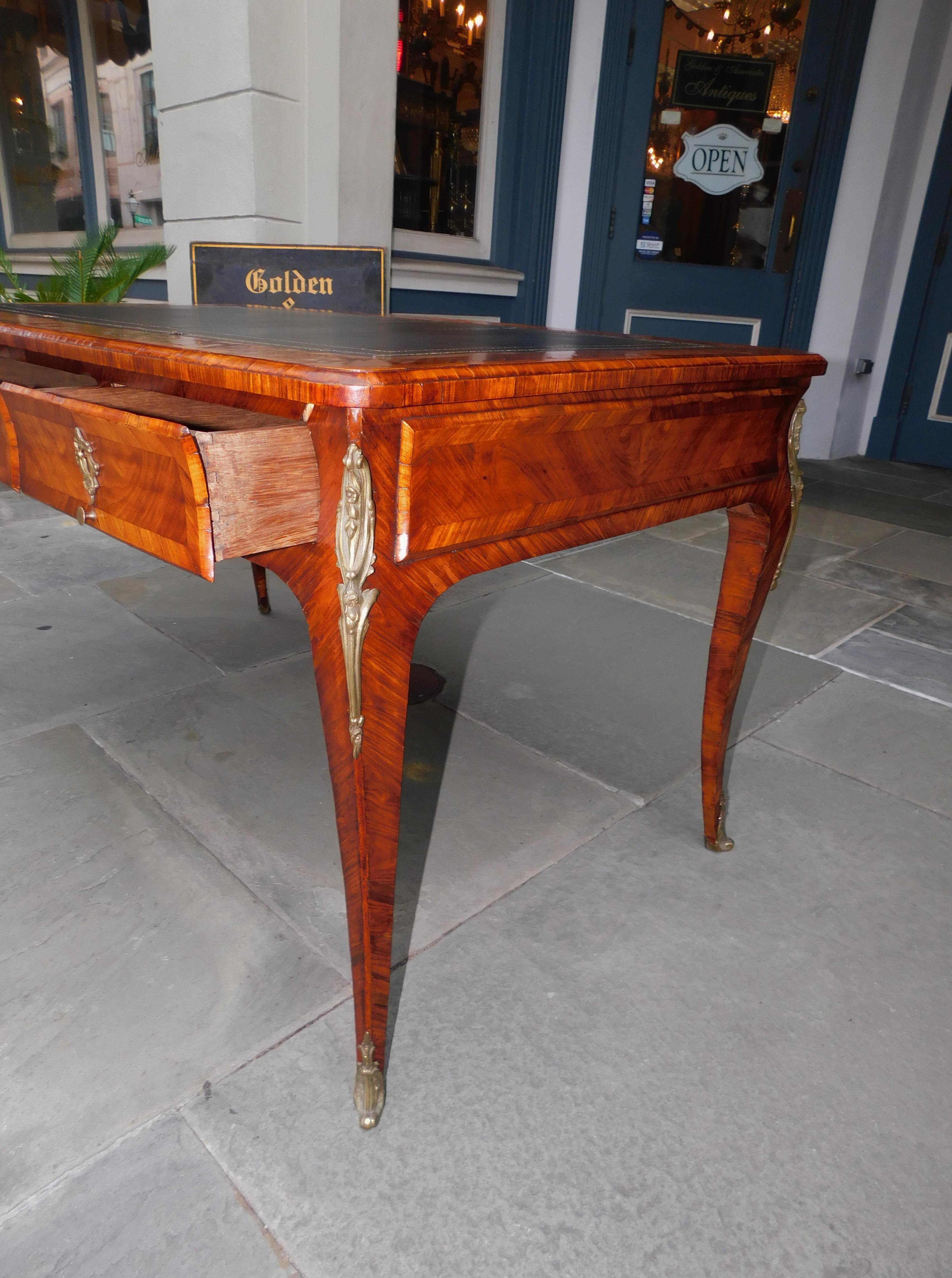 French Bureau Plat Marquetry Leather Top Desk with Orig. Ormolu Mounts, C. 1770 For Sale 3