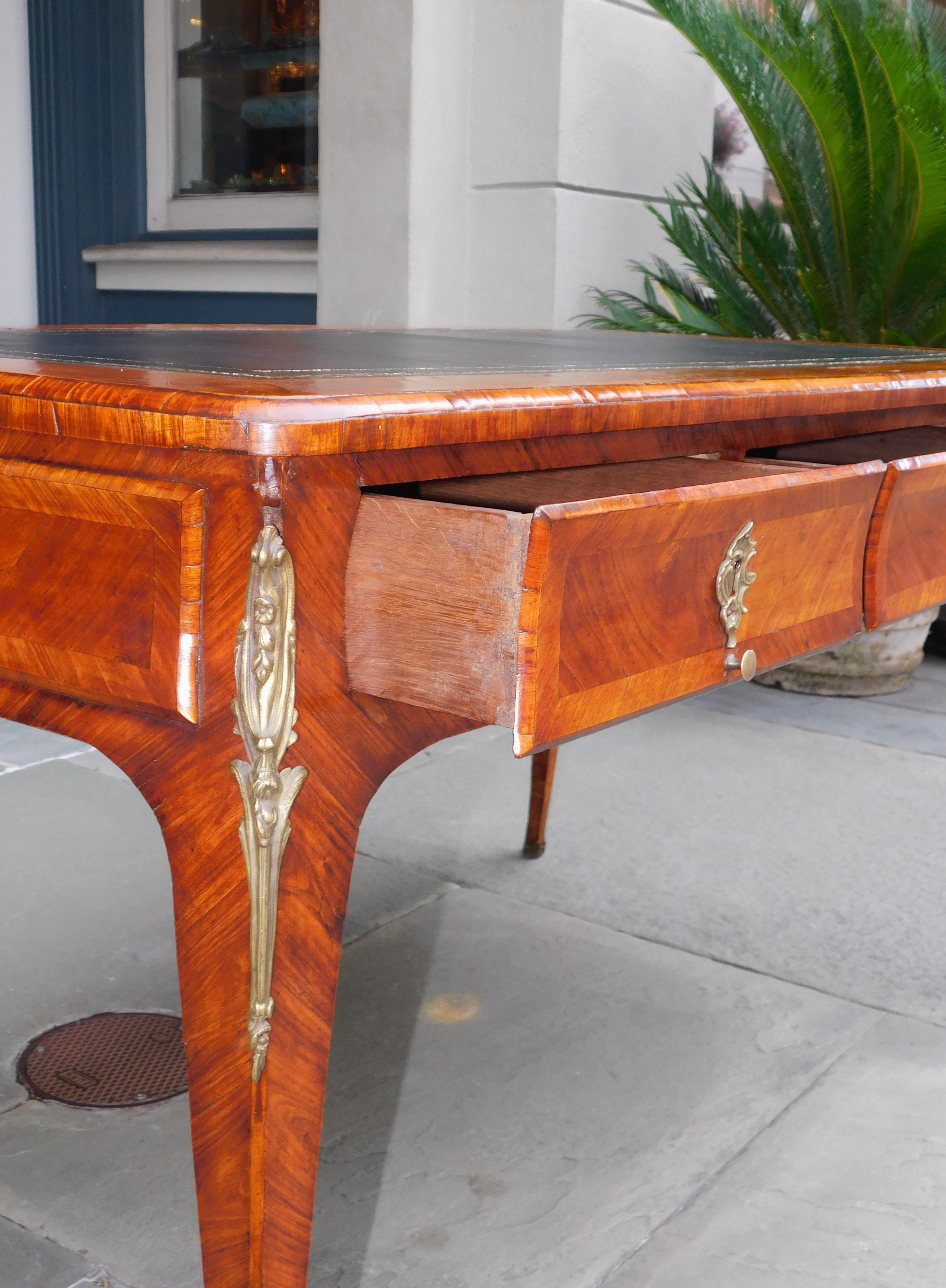 French Bureau Plat Marquetry Leather Top Desk with Orig. Ormolu Mounts, C. 1770 For Sale 1