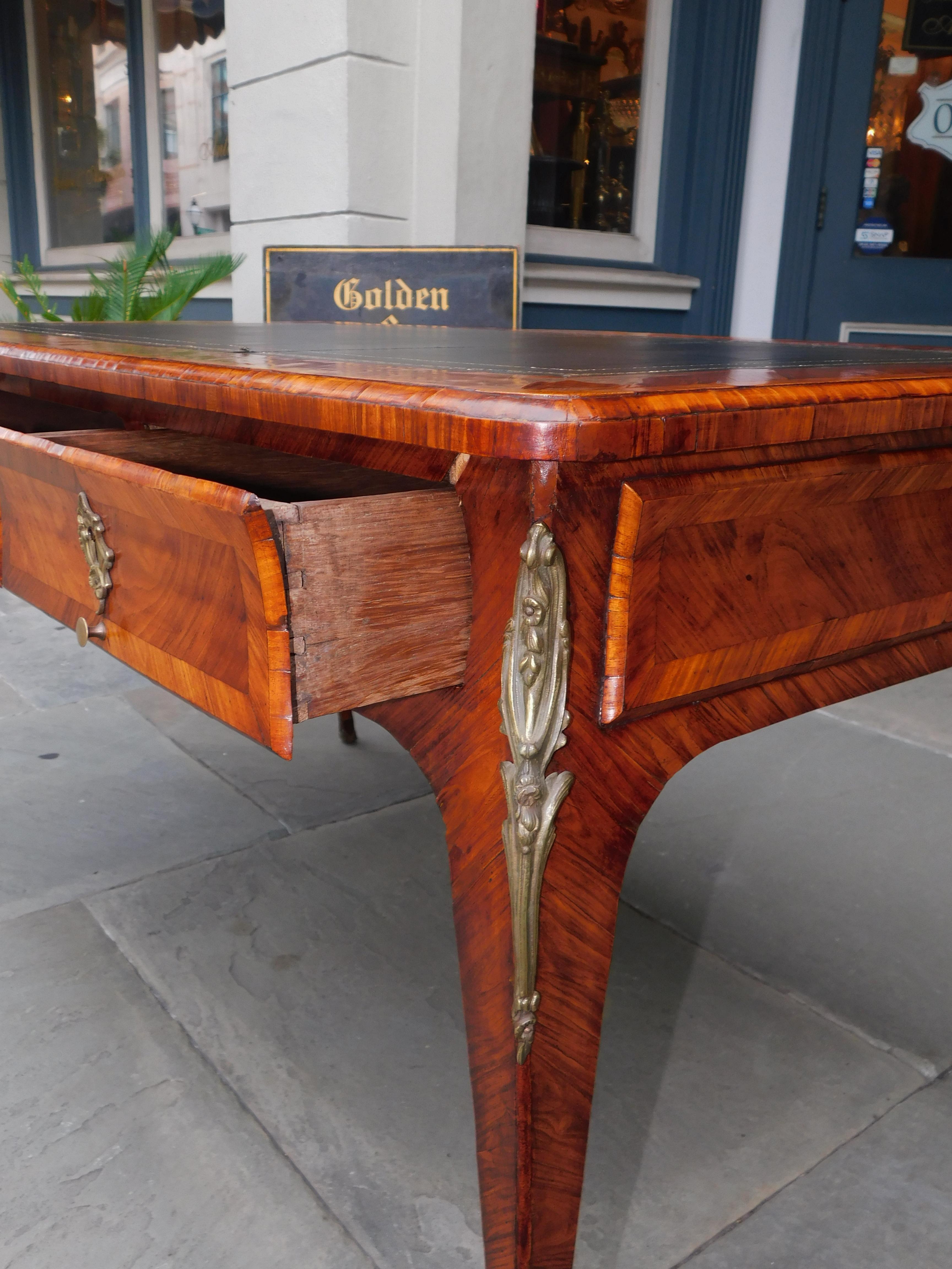 French Bureau Plat Marquetry Leather Top Desk with Orig. Ormolu Mounts, C. 1770 For Sale 2