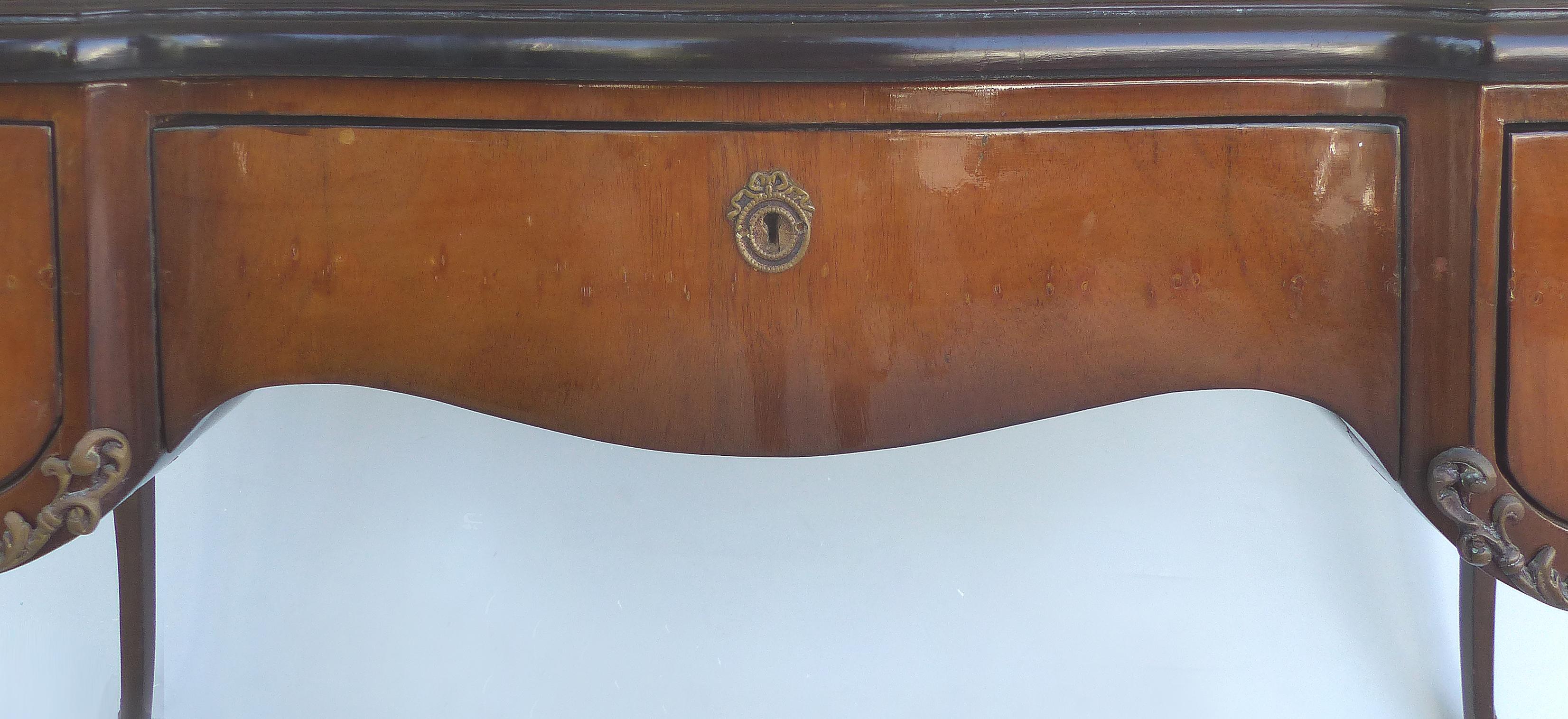 20th Century French Bureau Plat Style Italian 3 Drawer Desk, Bronze Mounts For Sale
