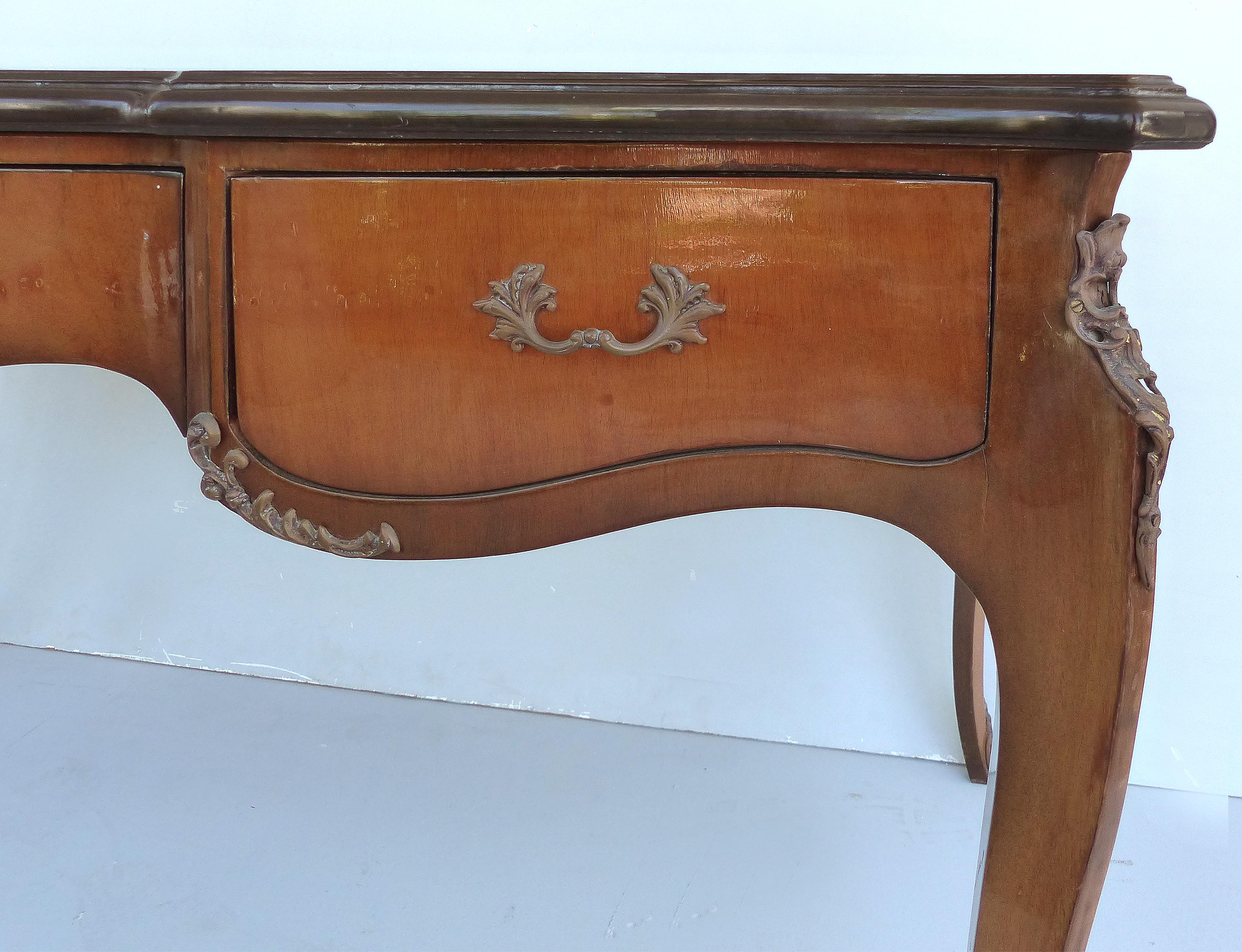 French Bureau Plat Style Italian 3 Drawer Desk, Bronze Mounts For Sale 1