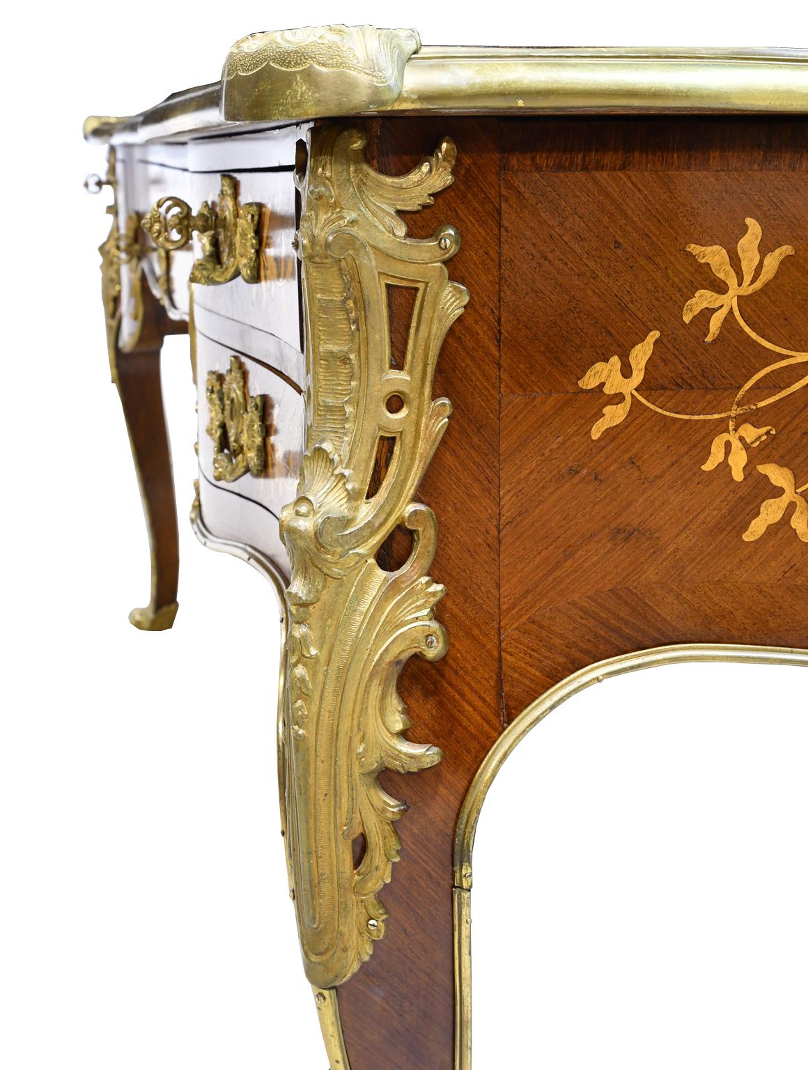 French Bureau Plat with Parquetry, Marquetry and Ormolu, circa 1910 11