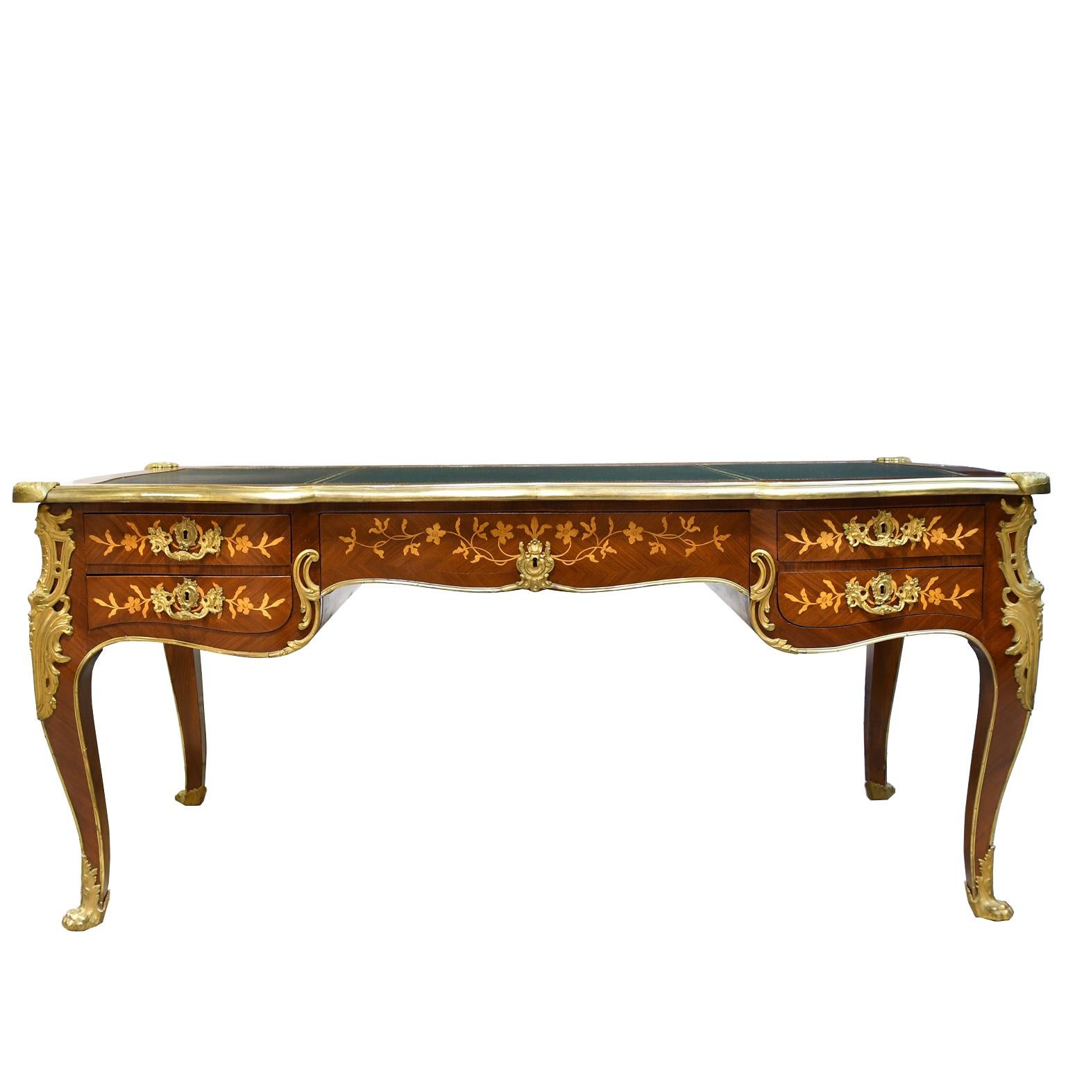 Louis XV French Bureau Plat with Parquetry, Marquetry and Ormolu, circa 1910